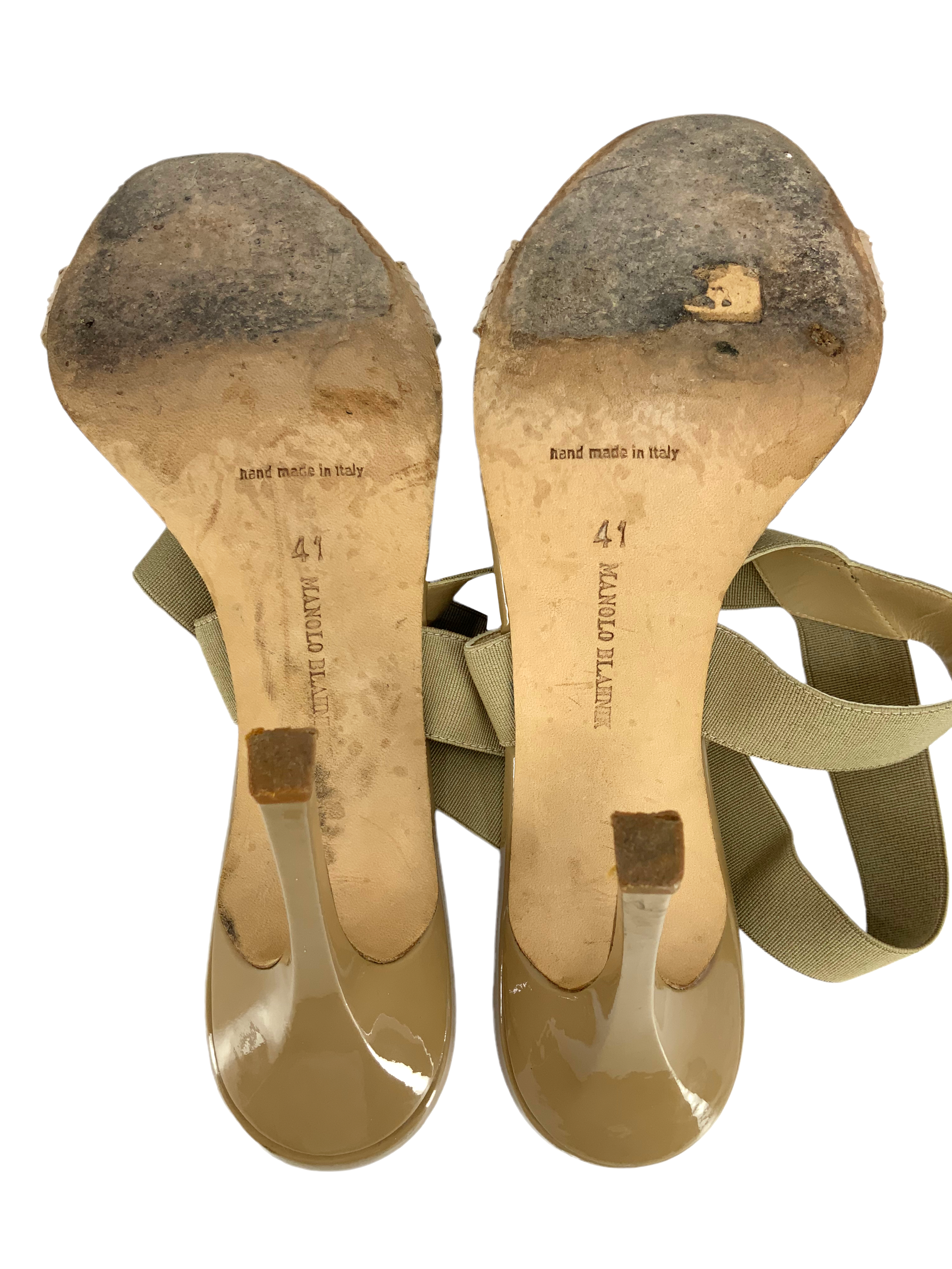 Manolo Blahnik Women's Size 11 Elastic Strap Snakeskin Sandals - Perfect for Weddings, Parties & Summer Outings