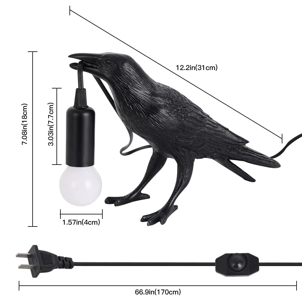 Raven Lamp - Adjustable Brightness Crow Light with Bulb, Gothic Bird Night Light for Bedroom, Living Room & Office Decor | Perfect for Halloween, Gothic Home Decor & Cozy Reading Ambience