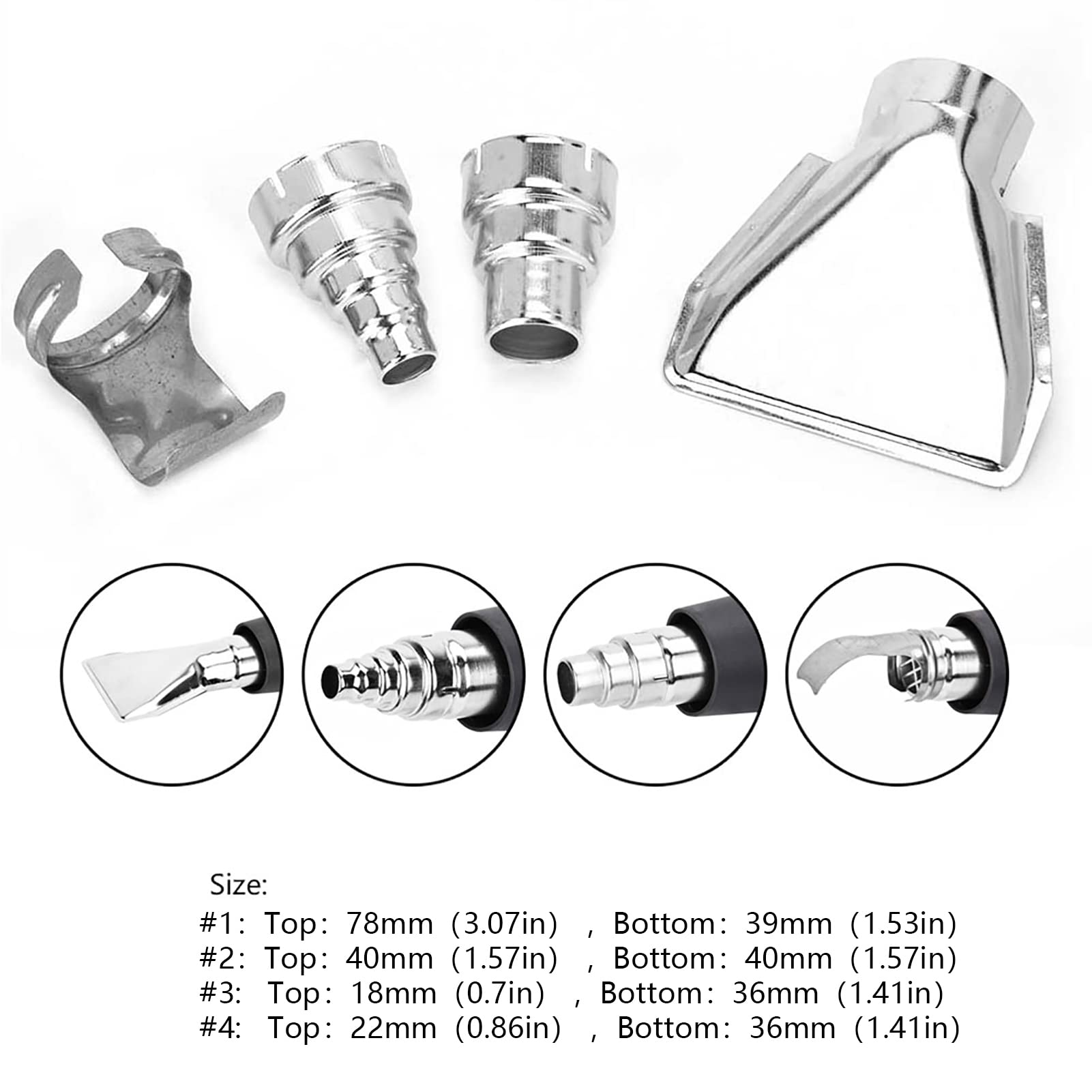 4Pcs Heat Air Nozzle Kit for Industrial Tools - Electric Heat Gun Accessories, Shrink Wrap Tips, Soldering Nozzles & Blower Mouth Attachments - Perfect for Shrink Wrapping, Soldering, and DIY Projects