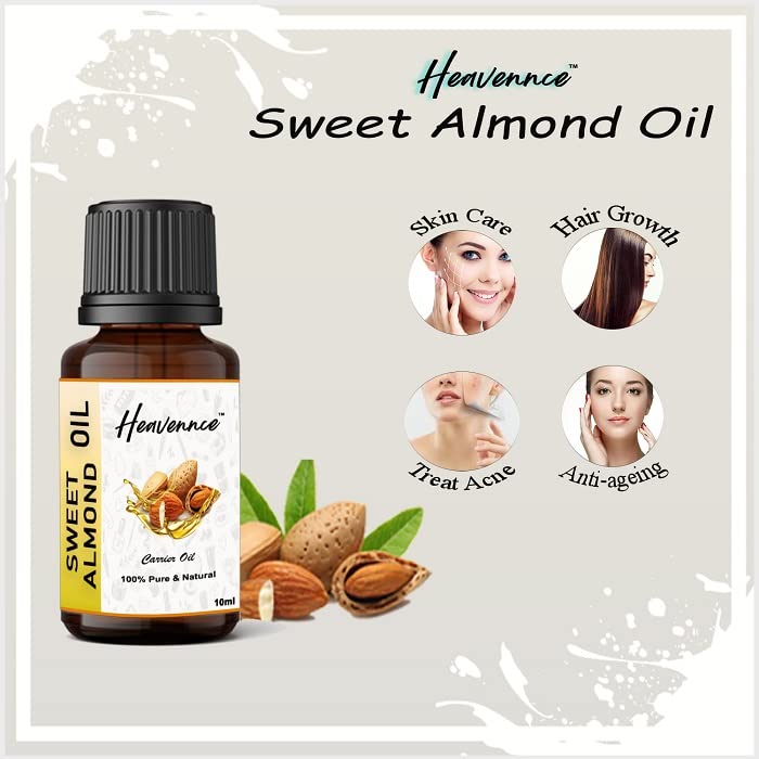 Heavennce Sweet Almond Carrier Oil for Skin & Hair Care - Natural Moisturizer & Massage Oil | 2 Pack (20ml Each) | Perfect for DIY Beauty, Aromatherapy & Relaxation
