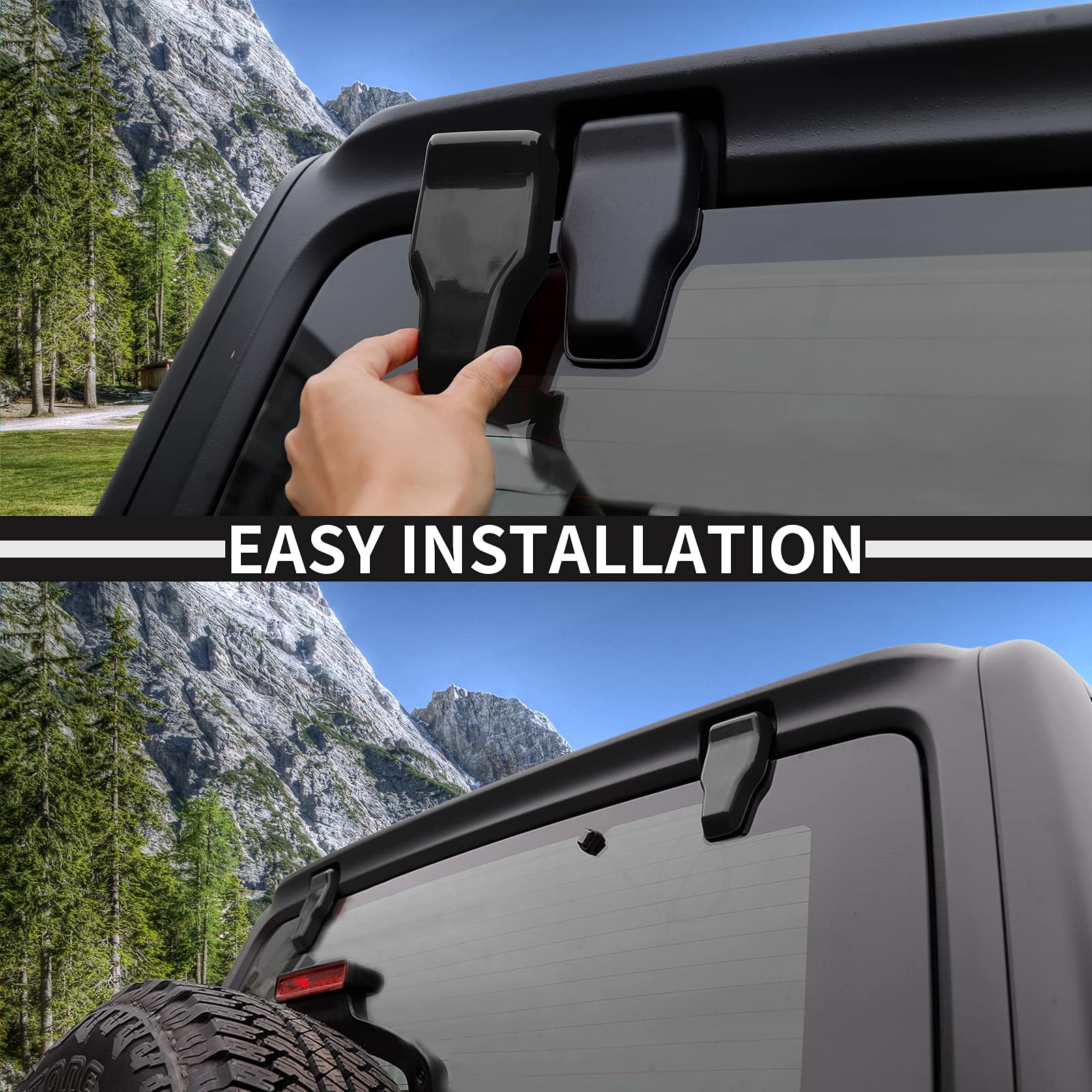Voodonala Rear Window Hinge Covers for Jeep Wrangler JL & JLU (2018-2024) - Black Tailgate Door Hinge Protectors (2-Piece Set) | Durable Exterior Accessories for Off-Road & Daily Driving Protection