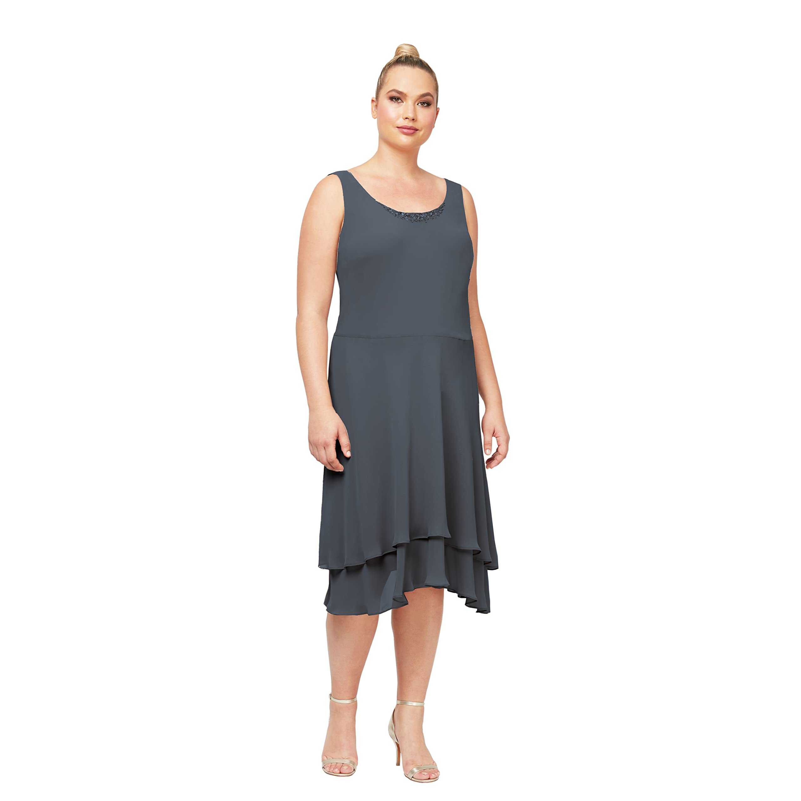 Elegant Plus Size Embellished Tiered Mother of The Bride Dress with Jacket - Women's Formal Gown for Weddings, Special Occasions & Evening Events | S.L. Fashions