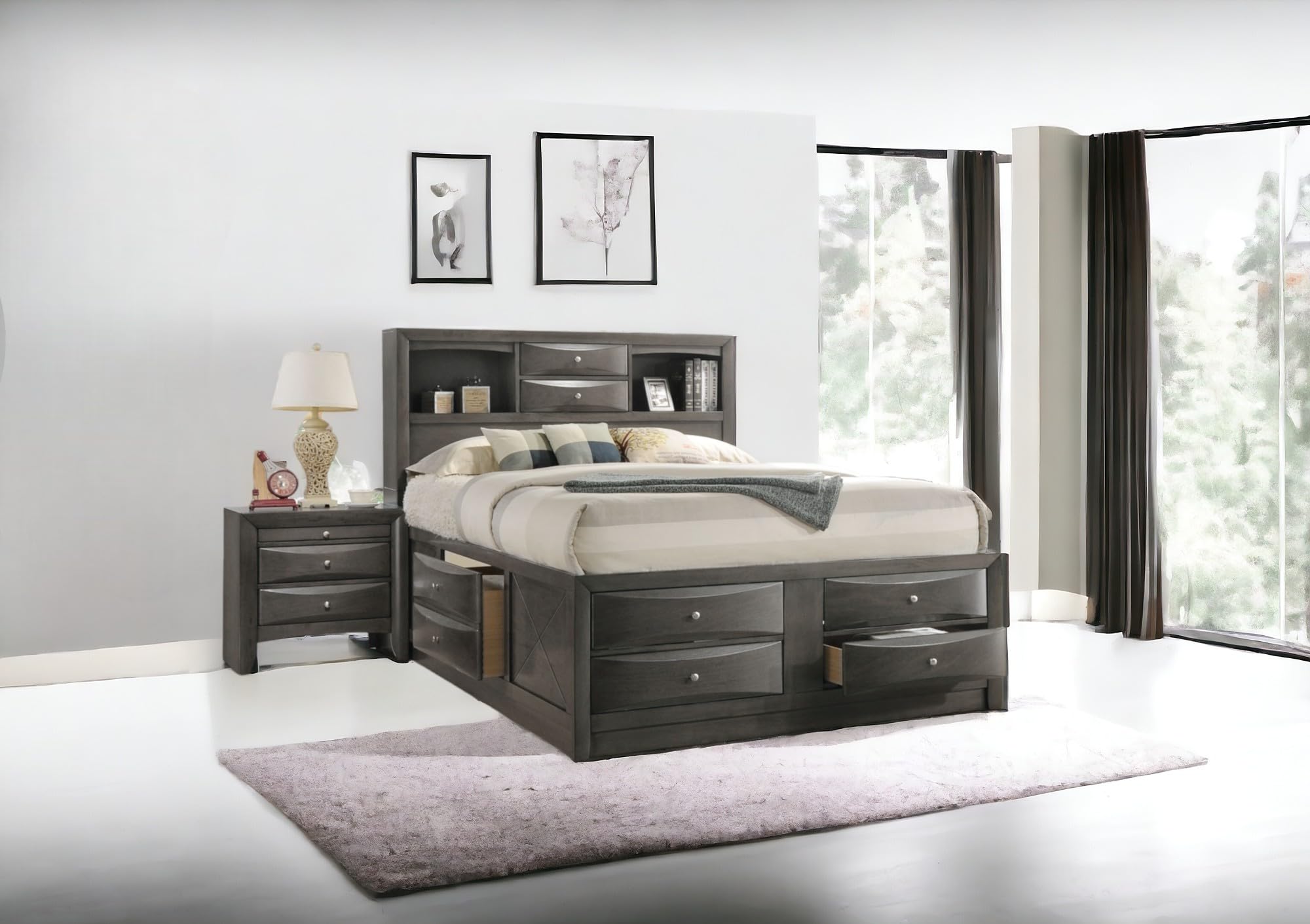 Acme Ireland Full Captain's Bed in Gray Oak - Sturdy Wooden Storage Bed Frame with Drawers - Perfect for Small Bedrooms & Guest Rooms