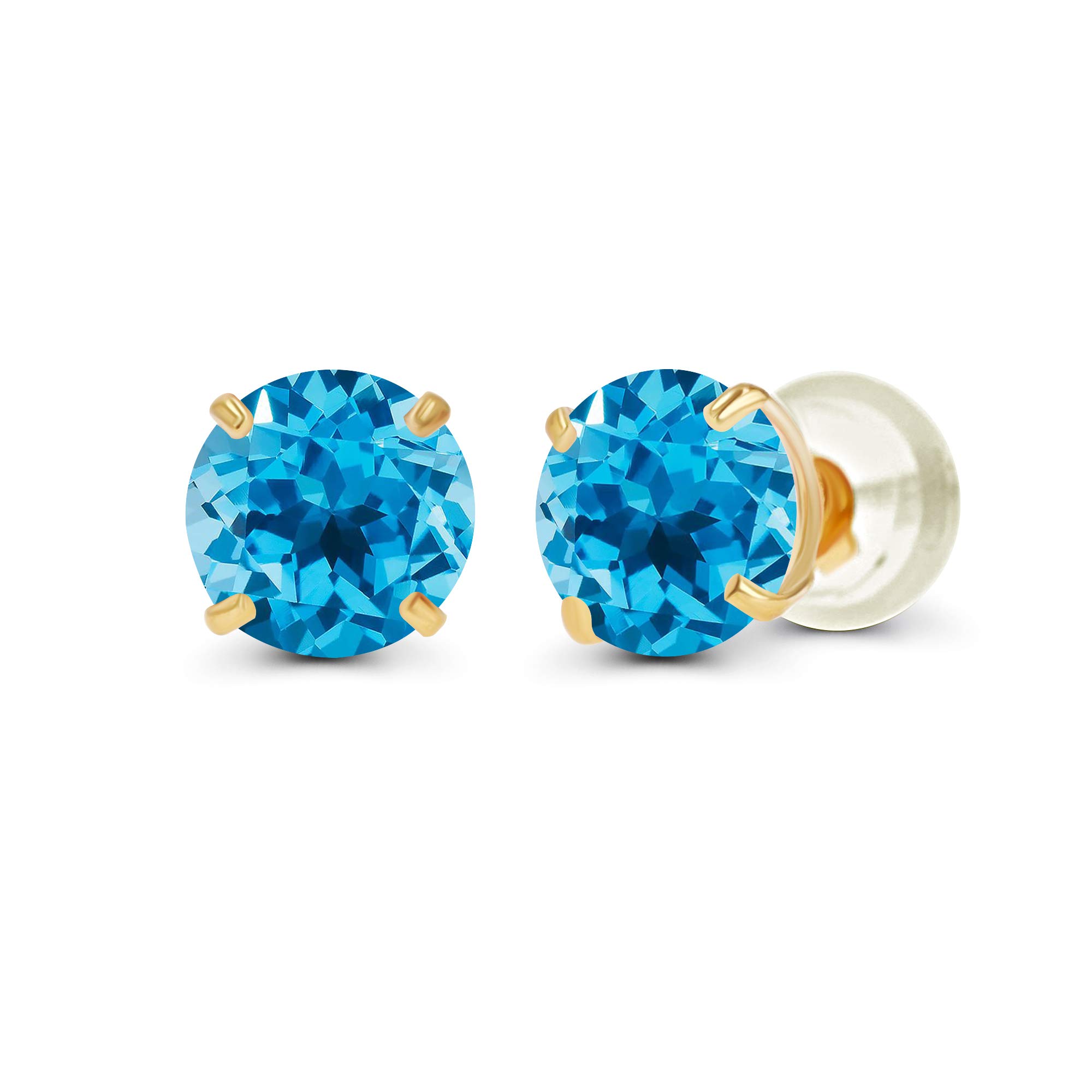 925 Sterling Silver Gold Plated 4mm Round Genuine Birthstone Stud Earrings for Women & Girls - Hypoallergenic Jewelry for Everyday Wear, Gifts & Special Occasions