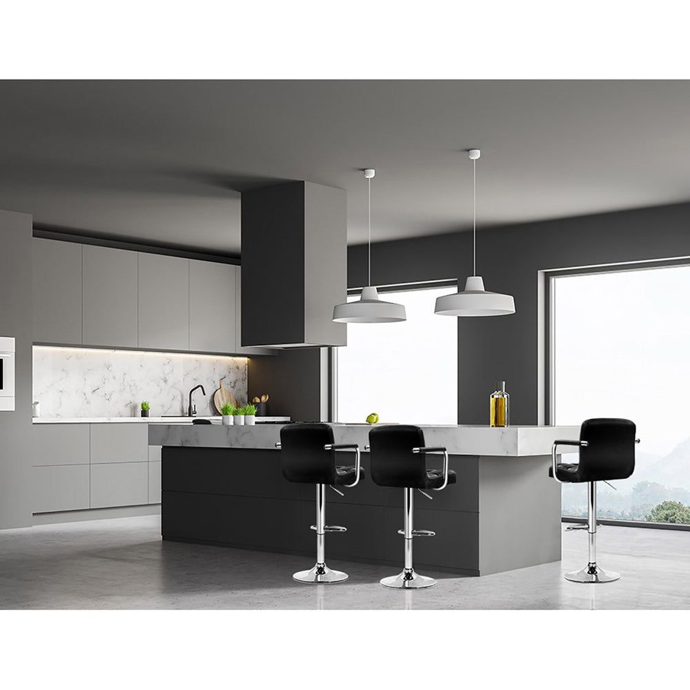 4 Bar Stools with Leather Seat, Gas Lift & Armrest - Black - Perfect for Kitchen Island, Bar Counter & Dining Room