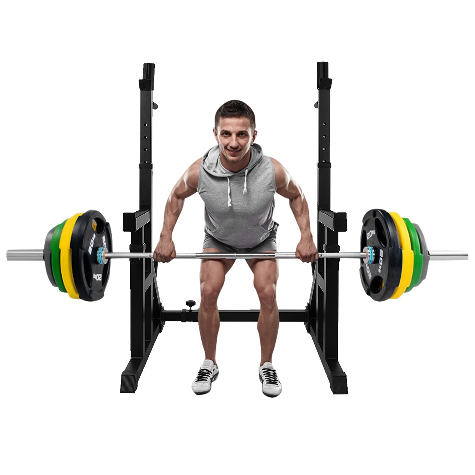 Adjustable Squat Rack Stand - Barbell Rack & Dip Bar Station for Home Gym | Multi-Functional Weight Lifting Equipment with Adjustable Bench Press | Perfect for Strength Training, CrossFit & Home Workouts