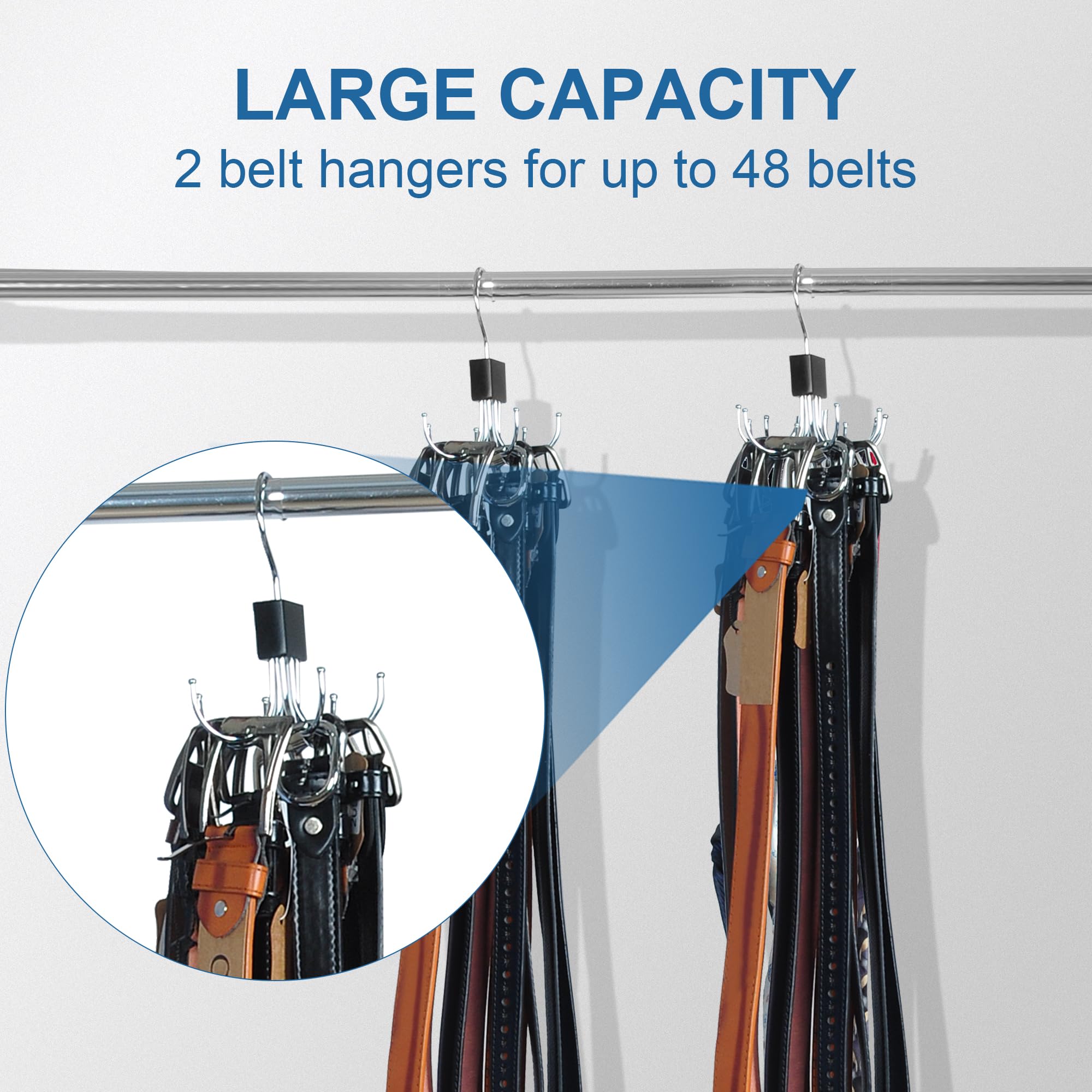 2PCS Selumie Belt Organizer Hanger - Sturdy Wooden Belt Rack Holds 48 Belts, 360° Swivel Closet Organizer for Belts, Ties, Scarves & Accessories - Space Saving Closet Storage Solution for Men & Women - Perfect for Bedroom, Walk-in Closet or Dorm Organization