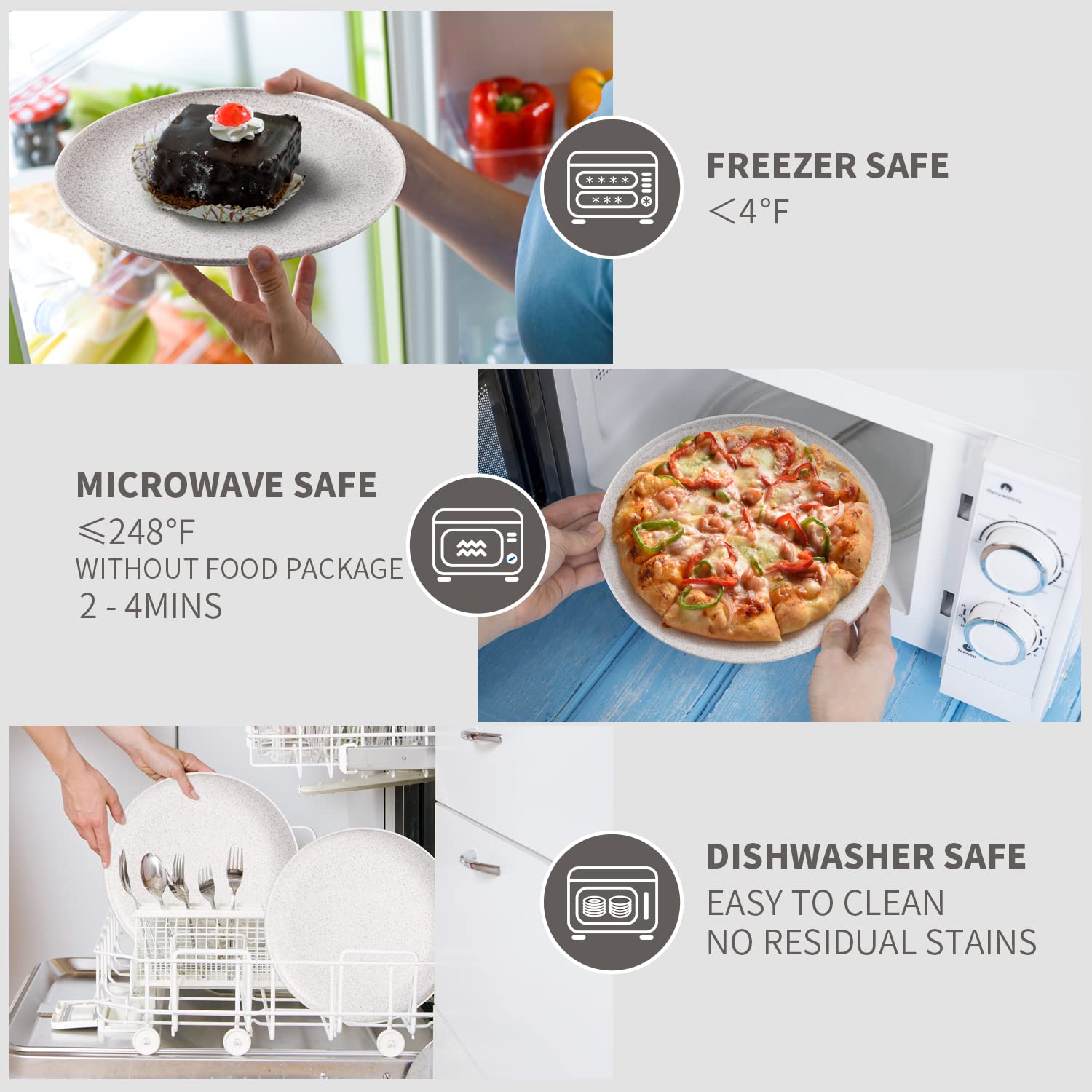 10-Inch Wheat Straw Plates Set of 8 - Reusable BPA-Free Eco-Friendly Dinner Plates for Kids & Adults - Dishwasher & Microwave Safe - Perfect for Parties, Picnics, and Everyday Meals (Wheat White)