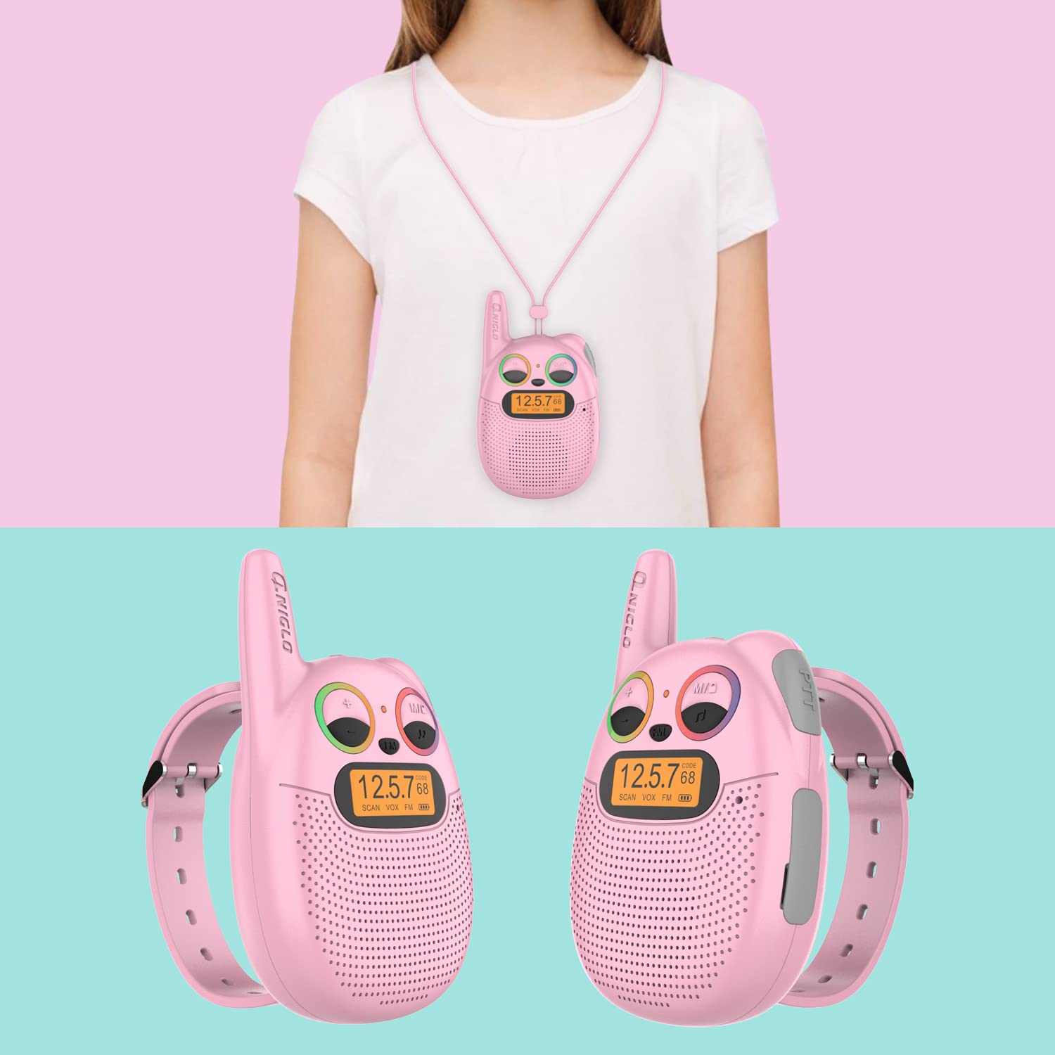 Kids Walkie Talkies Rechargeable - 2-Way Radios for Boys & Girls Ages 3+, Up to 2 Mile Range - Perfect for Outdoor Play, Camping & Birthday Gifts (Pink)