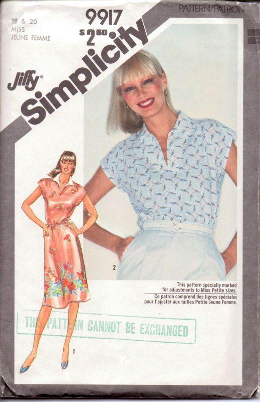 Vintage 1980s Simplicity 9917 Jiffy Pullover Dress Sewing Pattern with Front Slash Opening - DIY Retro Fashion for Women & Costume Making