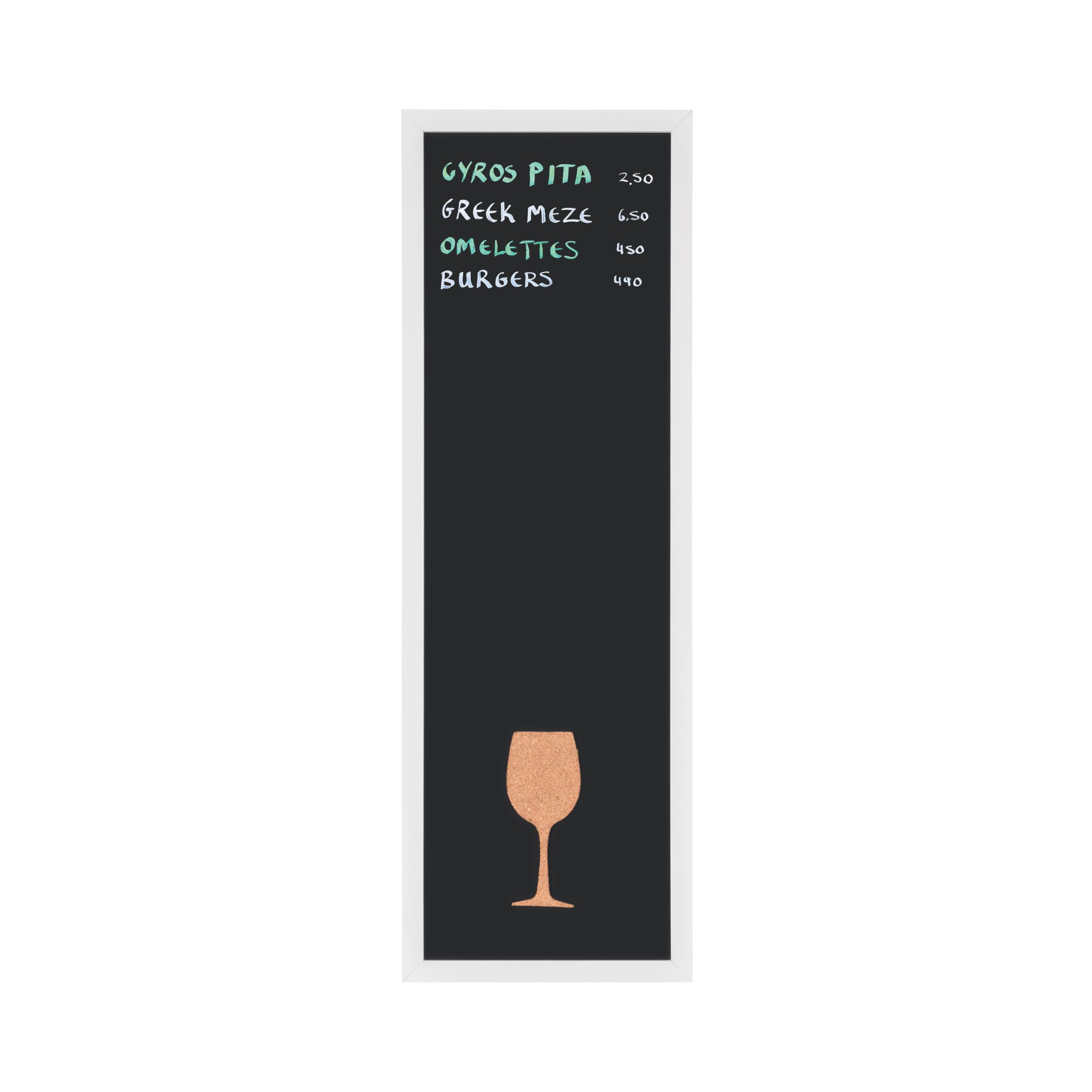 Black Chalkboard with Memo Board - 2CHALK Vino White Frame - Perfect for Kitchen, Office, and Home Organization