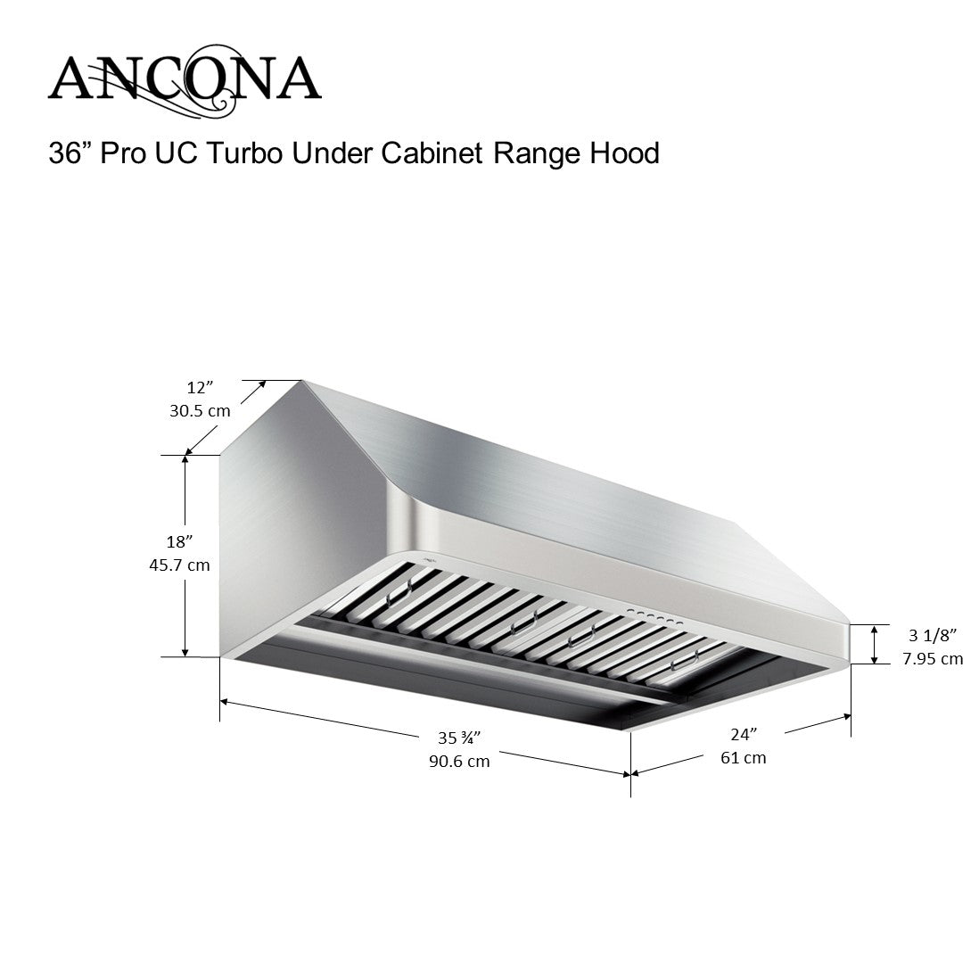 36 Inch Professional Under Cabinet Range Hood - 900 CFM Ducted Ventilation with Turbo Boost - Perfect for Kitchen Smoke & Odor Removal in Apartments, Condos, and Home Cooking Spaces