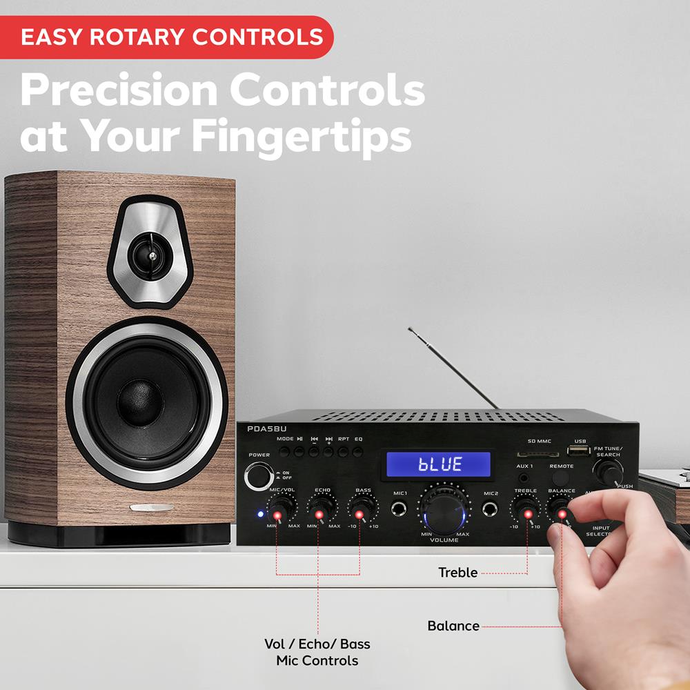 Wireless Bluetooth Stereo Amplifier Receiver for Home Audio - Stream Music from Phone, Tablet, or PC to Speakers - Perfect for Living Room, Bedroom, or Office Entertainment System