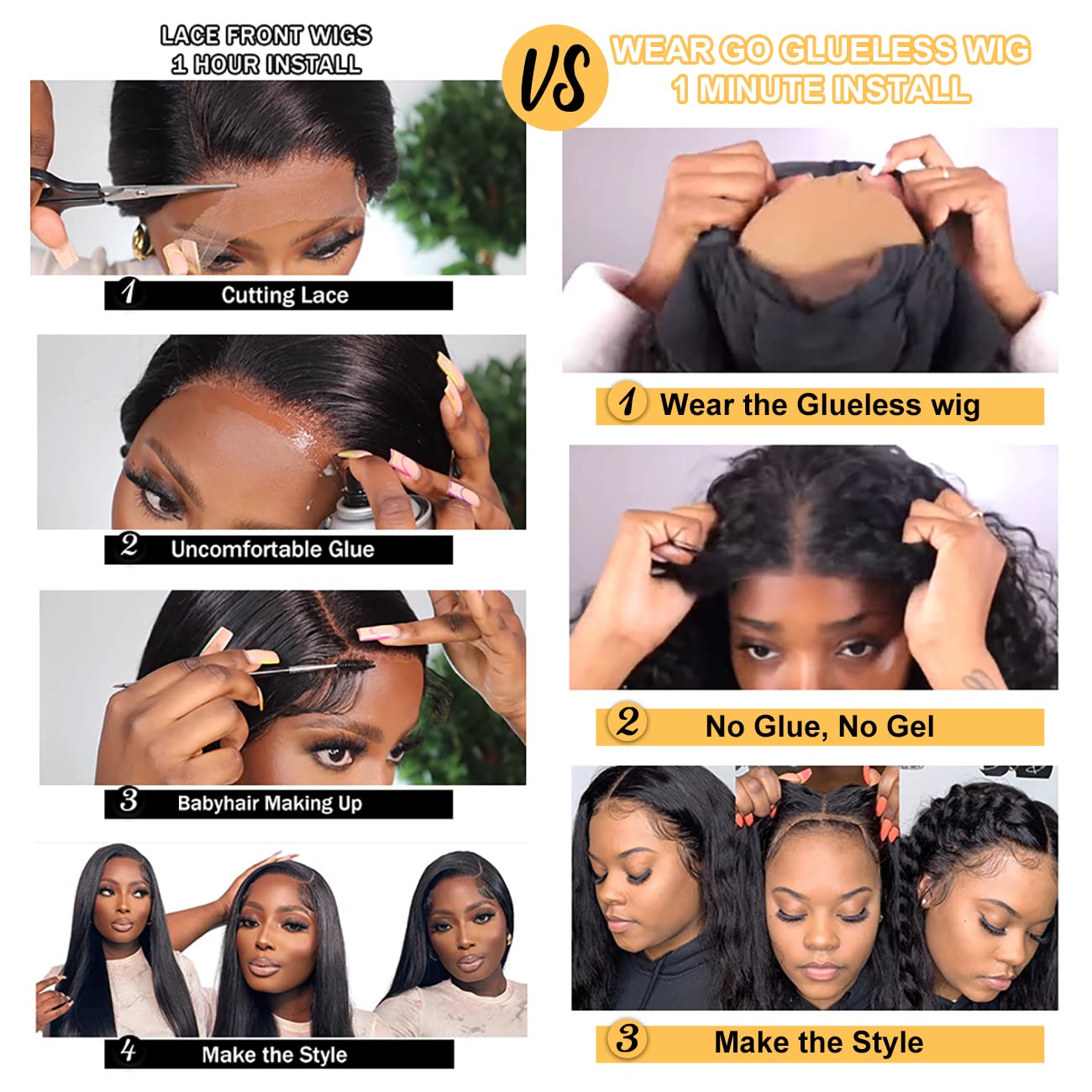 Domiso 26 Inch Glueless Lace Front Wig - 100% Human Hair Deep Wave Wig with Pre Plucked & Pre Cut Lace for Black Women | No Glue Needed | Perfect for Daily Wear, Parties & Special Occasions