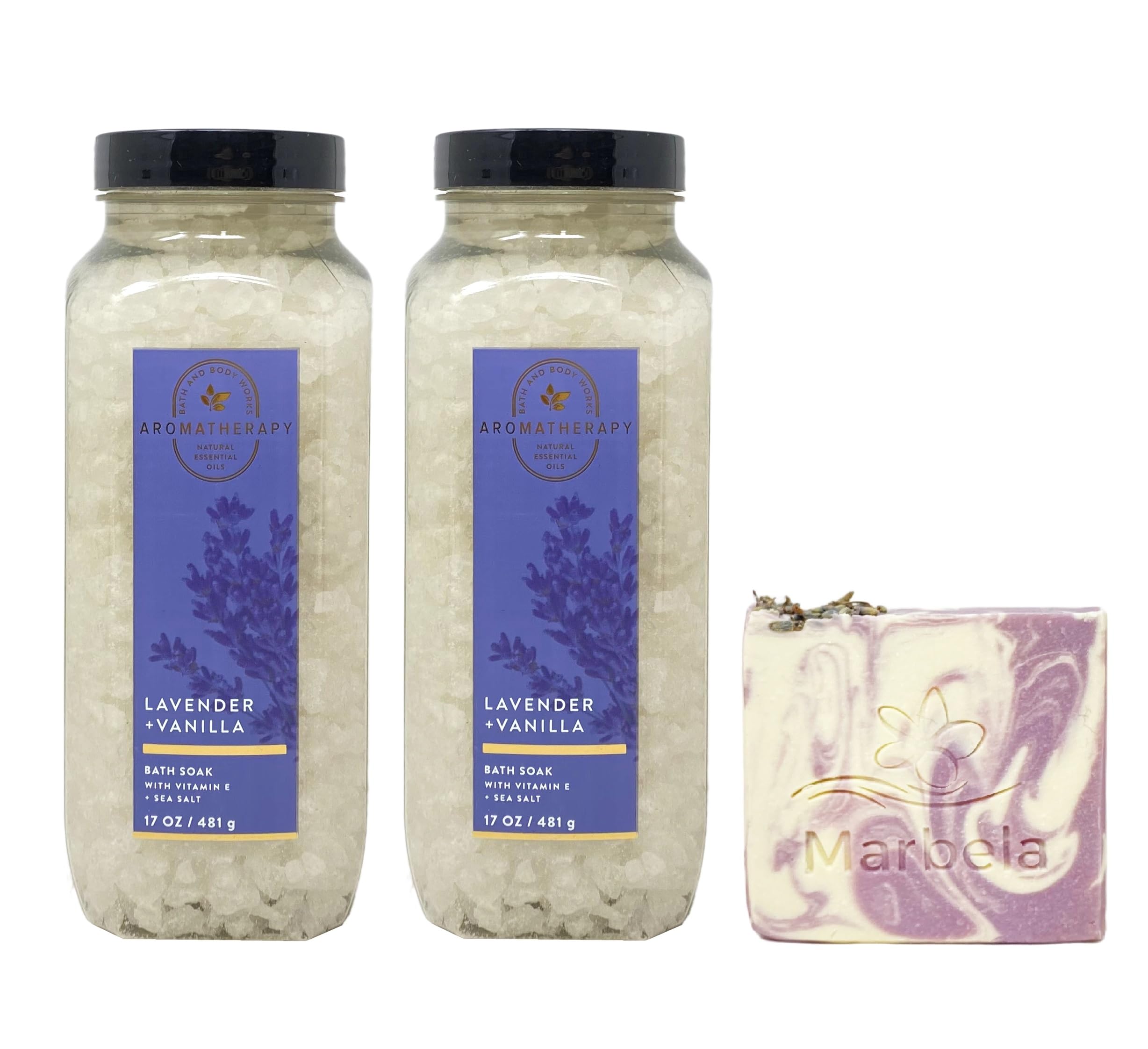 Bath & Body Works Aromatherapy Lavender & Vanilla 2-Pack Relaxing Bath Soak Gift Set with Full-Size Lavender Dream Bar Soap | Stress Relief & Sleep Aid for Spa-Like Experience at Home