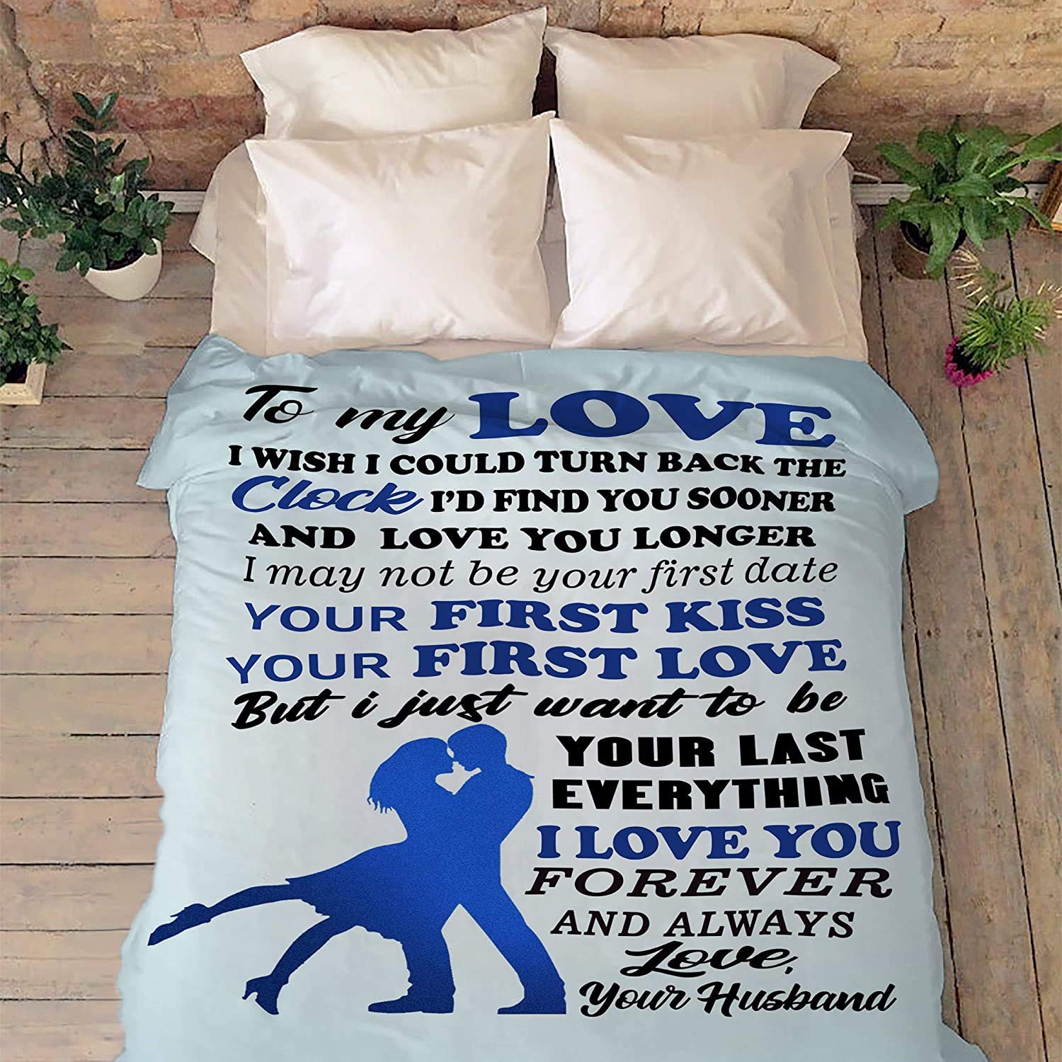 Your First Kiss Your First Love - Premium Fleece Blanket for Wife, Best Anniversary & Valentine's Day Gift, Supersoft Cozy Blanket with Romantic Quotes, Perfect for Cuddling on Cold Nights, Movie Nights, and Romantic Getaways