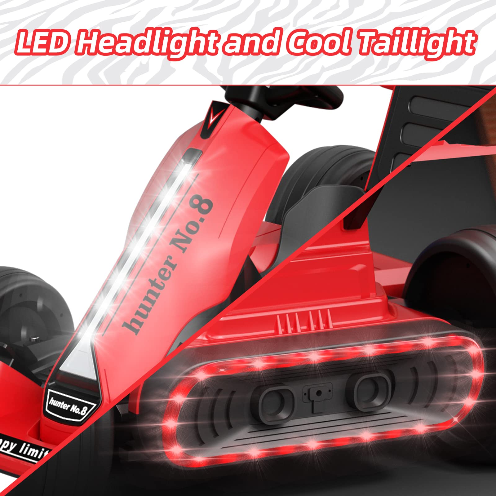 **GLAF 12V Electric Go Kart for Kids - Battery Powered Ride On Car with Remote Control, LED Lights, USB & Bluetooth - Outdoor Drift Racing Toy for Boys & Girls Ages 3+ (Red) - Perfect for Backyard Fun, Birthday Gifts & Family Playtime**