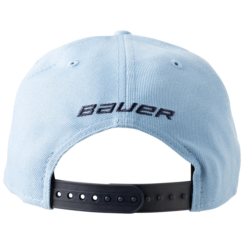 Bauer New Era 9Fifty Snapback Cap with Genuine Leather Patch - Classic Blue Baseball Hat for Men | Perfect for Sports, Casual Wear & Fan Collections