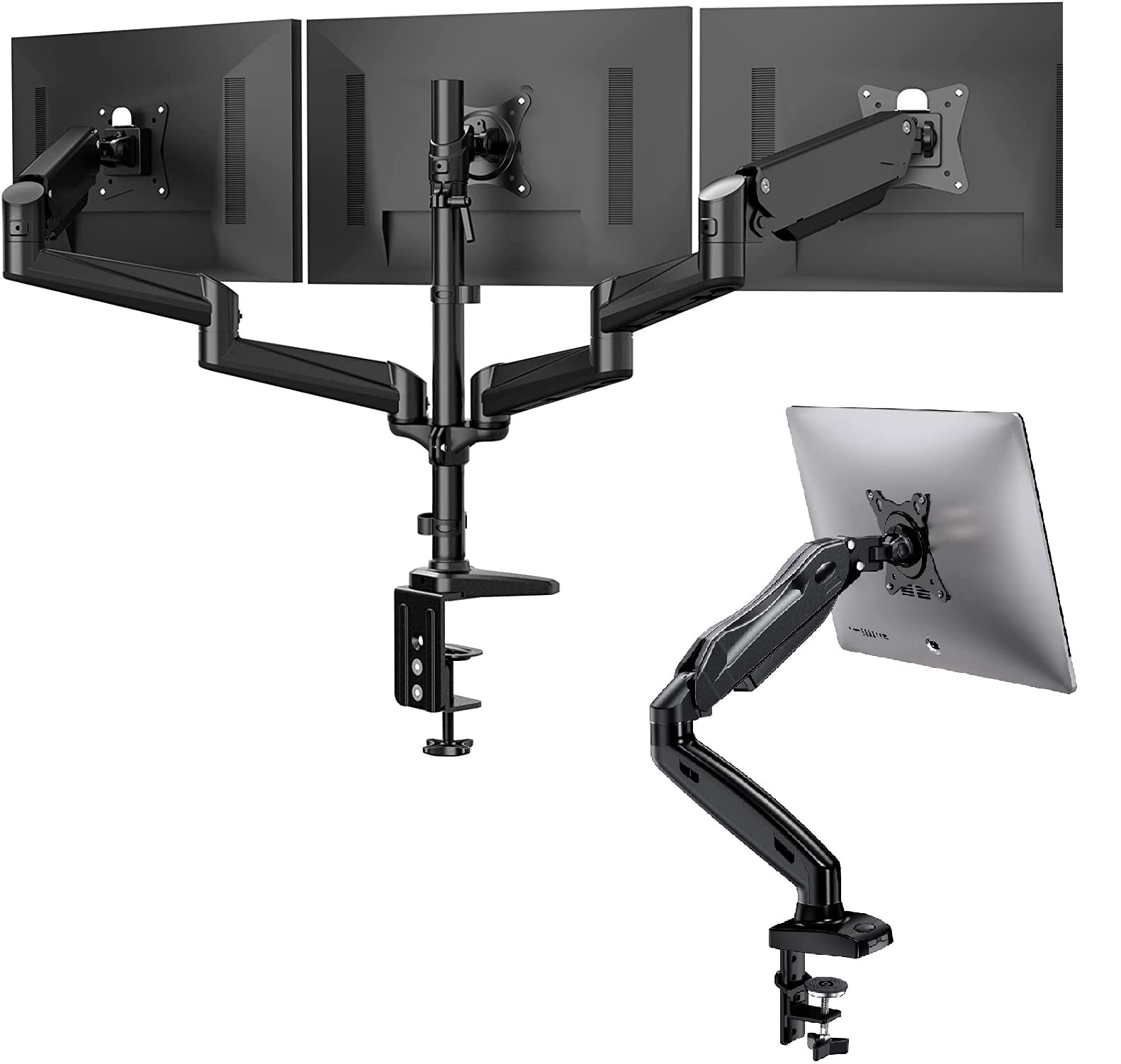 HUANUO Adjustable Single Monitor Arm & Triple Monitor Stand - Ergonomic Desk Mount for Home Office, Gaming, and Workspace Setup