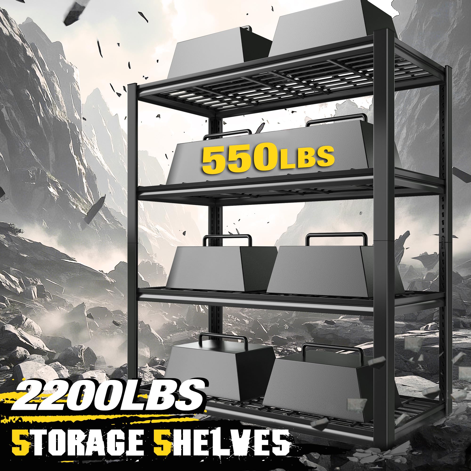 REIBII 40-Inch Wide Heavy Duty Metal Storage Shelves - 2200LBS Capacity Adjustable 4-Tier Industrial Shelving Unit for Garage, Warehouse, Basement - 40
