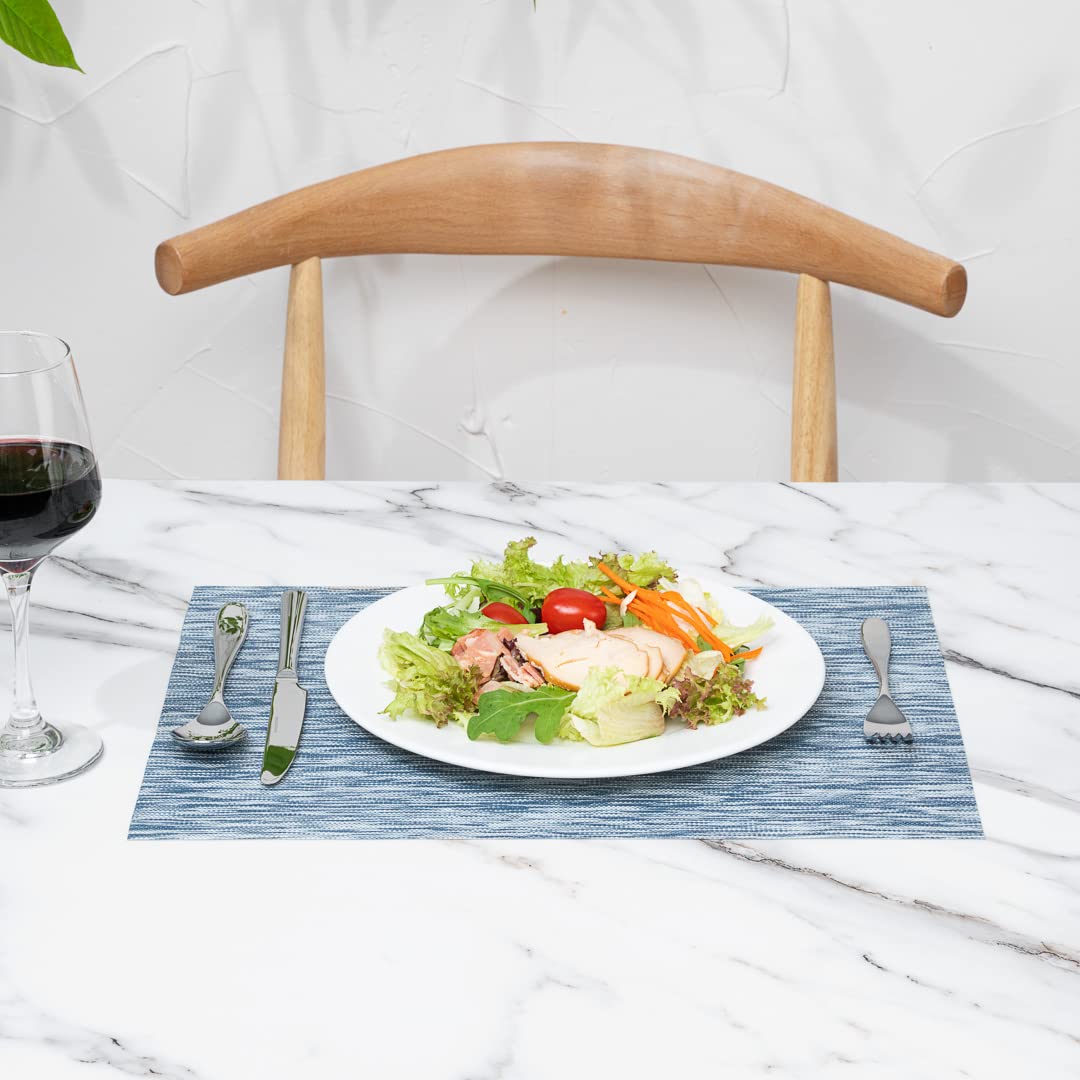 Premium 16x12 Inch Woven Vinyl Placemats Set of 6 - Stain-Resistant, Easy Clean Rectangle Table Mats for Dining Room & Restaurants | Elegant Gray Home Decor for Everyday Meals & Dinner Parties