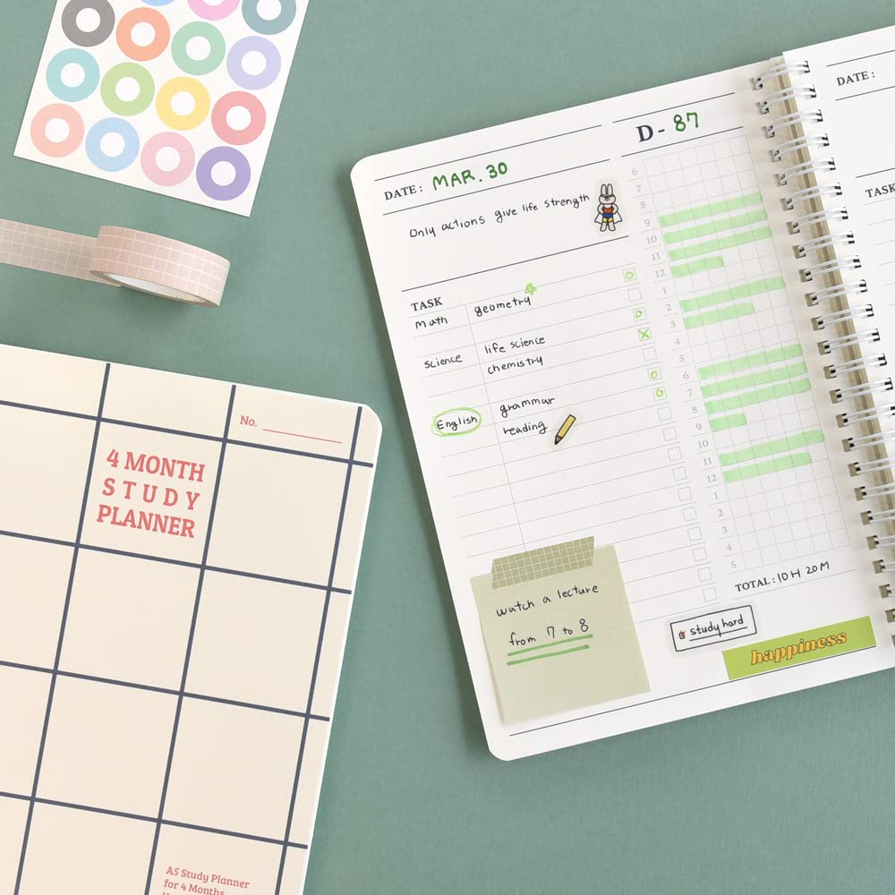 Monolike Checkers 4-Month Academic Planner - Weekly & Monthly Study Planner with Goal Tracking, Green - Perfect for Students & Professionals for School, College & Work Organization