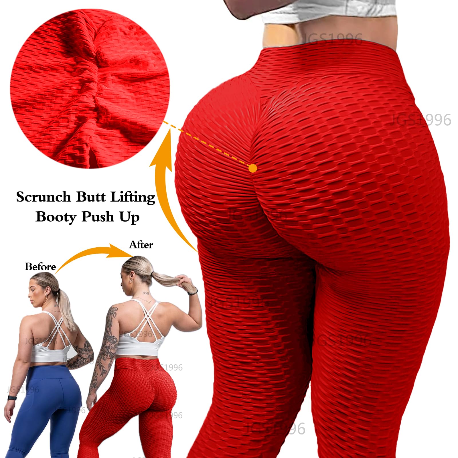 **JGS1996 Women's Butt Lifting Leggings - High Waisted Tummy Control Yoga Pants for Workout & Gym - Scrunch Booty Tights for Running, Squats & Fitness**