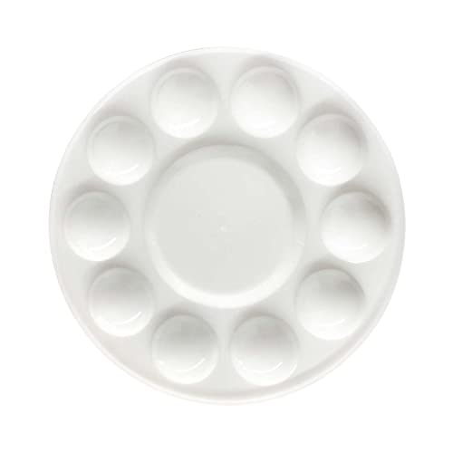 4 Pack Round Plastic Paint Palettes with 11 Wells - 6.7 Inch White Paint Tray for Oil & Watercolor Painting - Perfect for Artists, Students & DIY Projects