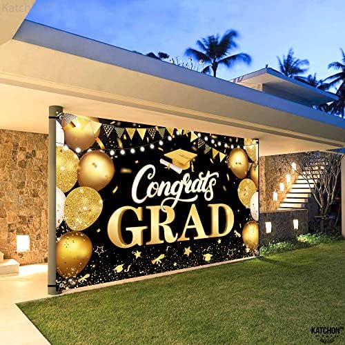 KatchOn Extra Large Congratulations Graduation Banner - 72x44 Inch Black & Gold Class of 2025 Decor | Graduation Party Decorations for High School & College Ceremonies | Perfect for Graduation Photos, Backdrops & Celebration Events