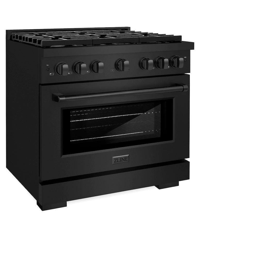 ZLINE 36 Inch 5.2 Cu. Ft. Paramount Gas Range with 6 Burner Cooktop & Convection Gas Oven - Black Stainless Steel (SGRB 36) | Professional Kitchen Appliance for Home Chefs & Cooking Enthusiasts