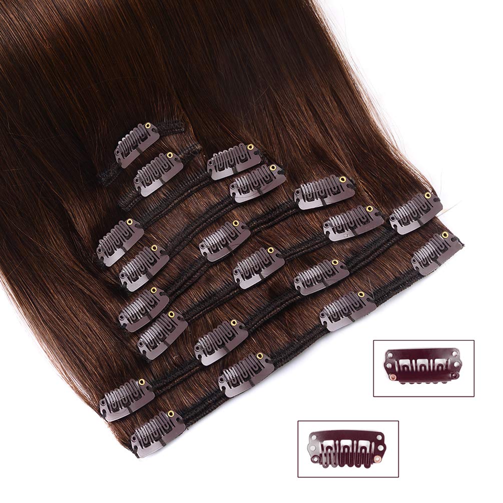Premium 8-Piece Clip-In Human Hair Extensions - Medium Brown (#4) 14