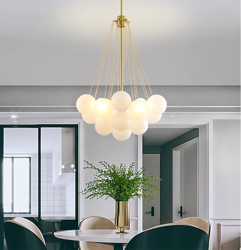 Modern White Frosted Glass LED Pendant Light - 19 Balloon Design Chandelier for Living Room & Dining Room - Gold Finish 110V-120V - Perfect for Home, Restaurant and Office Lighting Decor