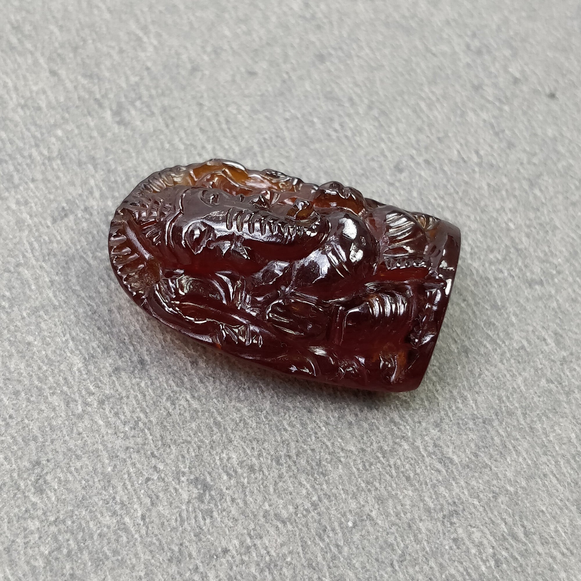 Natural Hessonite Garnet Gemstone Carving - 38.55cts Untreated Hand Carved Lord Ganesha 26x16mm | Spiritual Gift, Meditation Aid & Home Decor | Includes Video Proof of Authenticity