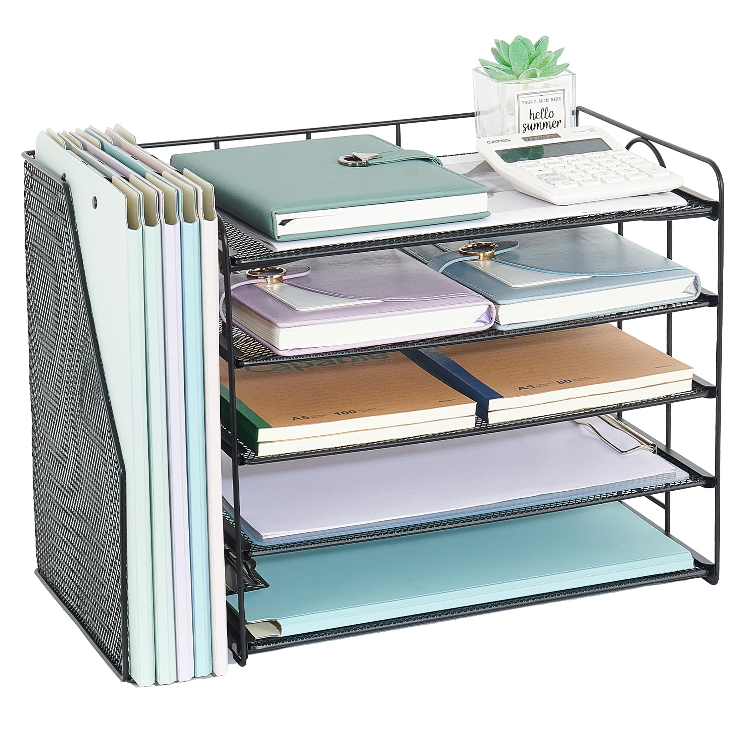 OPNCIE 5-Tier Paper Letter Tray File Organizer - Black Desk Organizer for Office, Classroom & Workspace | File Storage Solution for Documents, Mail & Office Supplies | Perfect for Home, School & Professional Organization