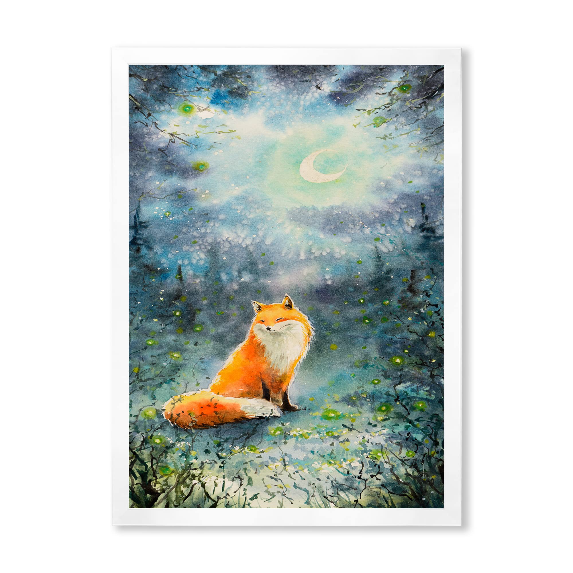 Fox Over a Night Sky Framed Wall Art for Kids - Whimsical Nursery Decor, Children's Room Art, Playroom Wall Decor - Perfect for Bedrooms, Playrooms & Classrooms