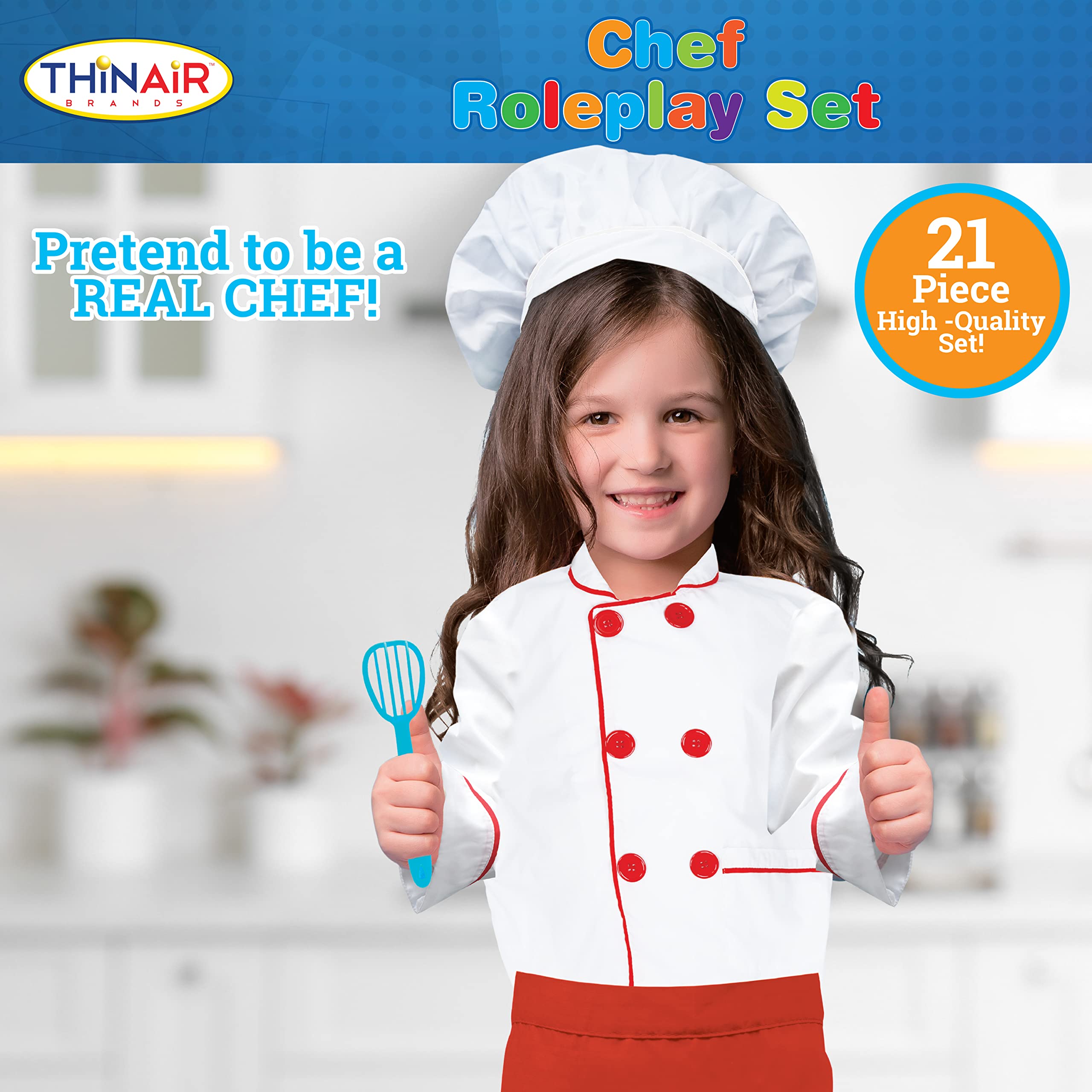 Dr. STEM Toys Chef Costume for Kids Ages 3-6 | 21-Piece Pretend Play Set with Chef Jacket, Hat, Apron, Cooking Utensils & Accessories | Perfect for Role Play, Birthday Gifts & STEM Learning Activities