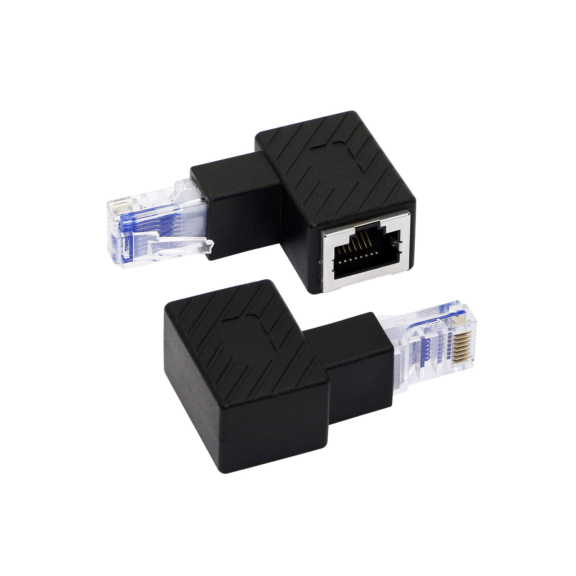 RIIEYOCA 90 Degree Down Angle Ethernet Adapter - 2 Pack RJ45 Male to Female Cat6 LAN Network Extension Connector for Computer, Laptop, Router - Perfect for Tight Spaces & Cable Management in Home Office, Gaming Setup & Server Rooms