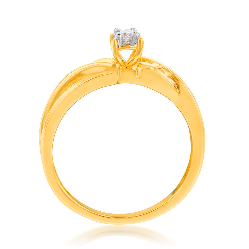 14K Gold Plated Sterling Silver 1/10 Carat Diamond Ring - Elegant Wedding Band & Anniversary Gift for Women