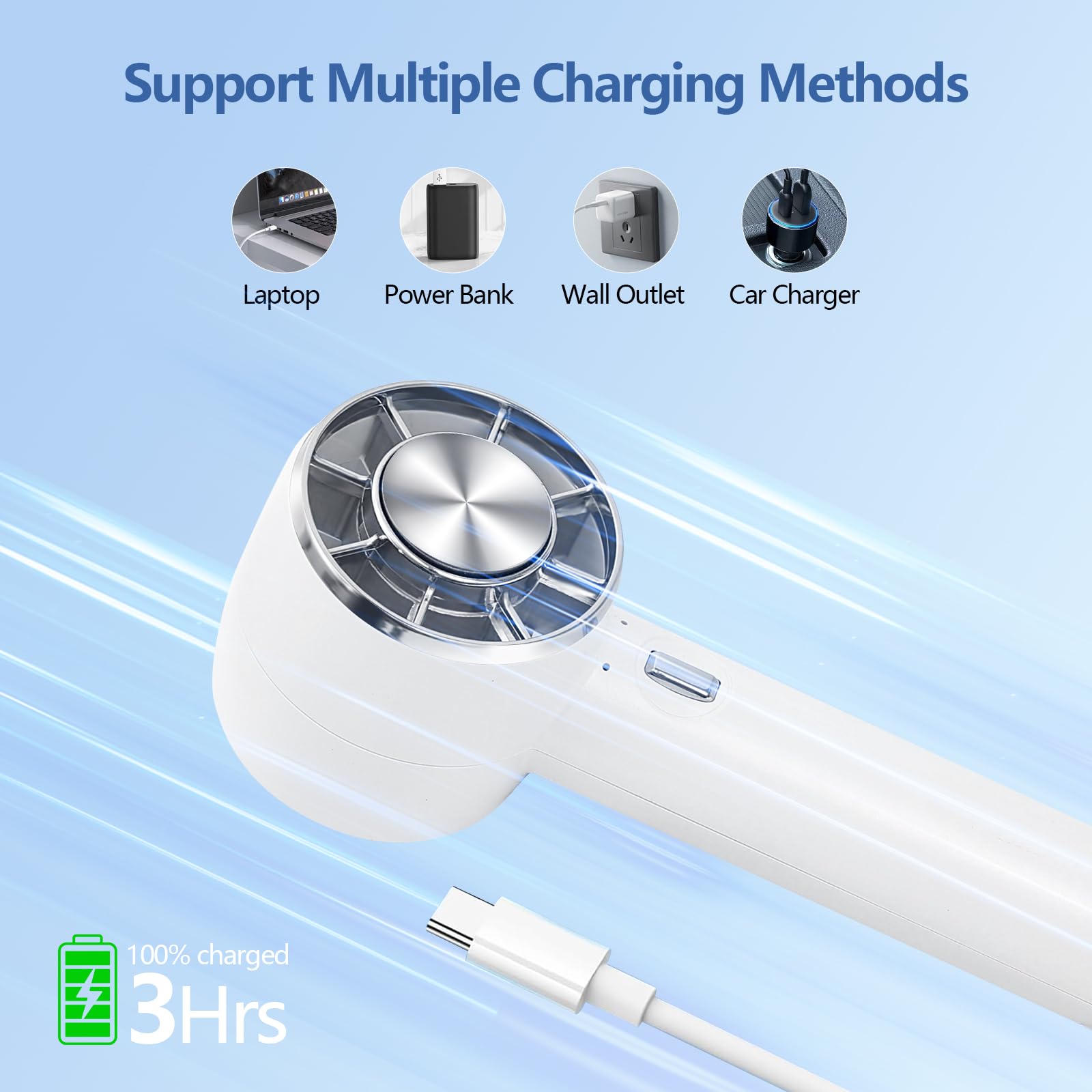 Portable Handheld Turbo Fan with Cooling Function - 4200mAh Rechargeable Battery, 2-in-1 Mini Desk & Personal Fan for Travel, Home, Office, Camping - Perfect for Makeup, Outdoor Activities & Hot Weather Relief (White)