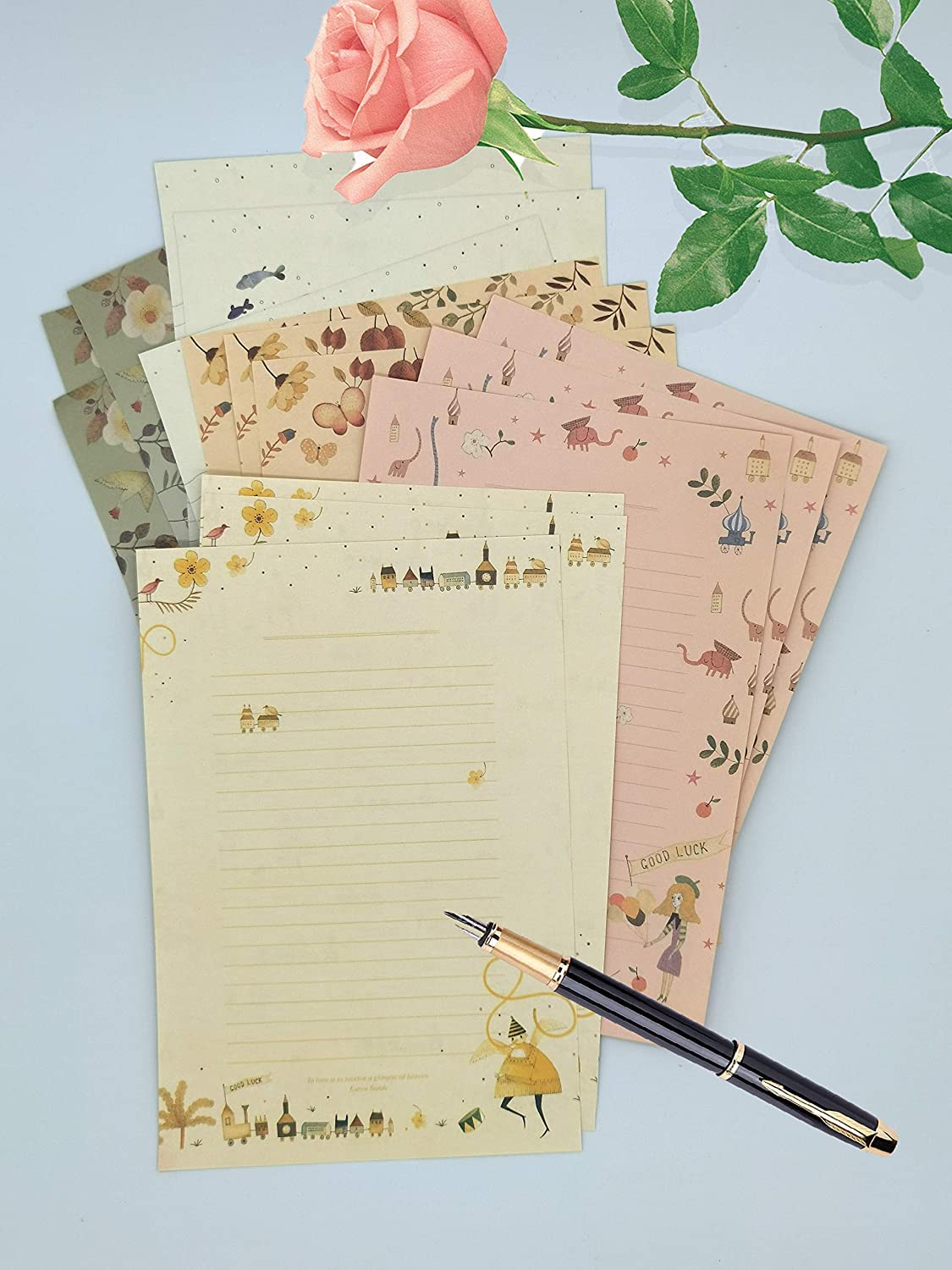 81-Piece Stationery Paper and Envelopes Set - 54 Writing Papers & 27 Envelopes - 9 Unique Designs for Letters, Thank You Cards & Office Correspondence - Perfect for Home, School & Business Use