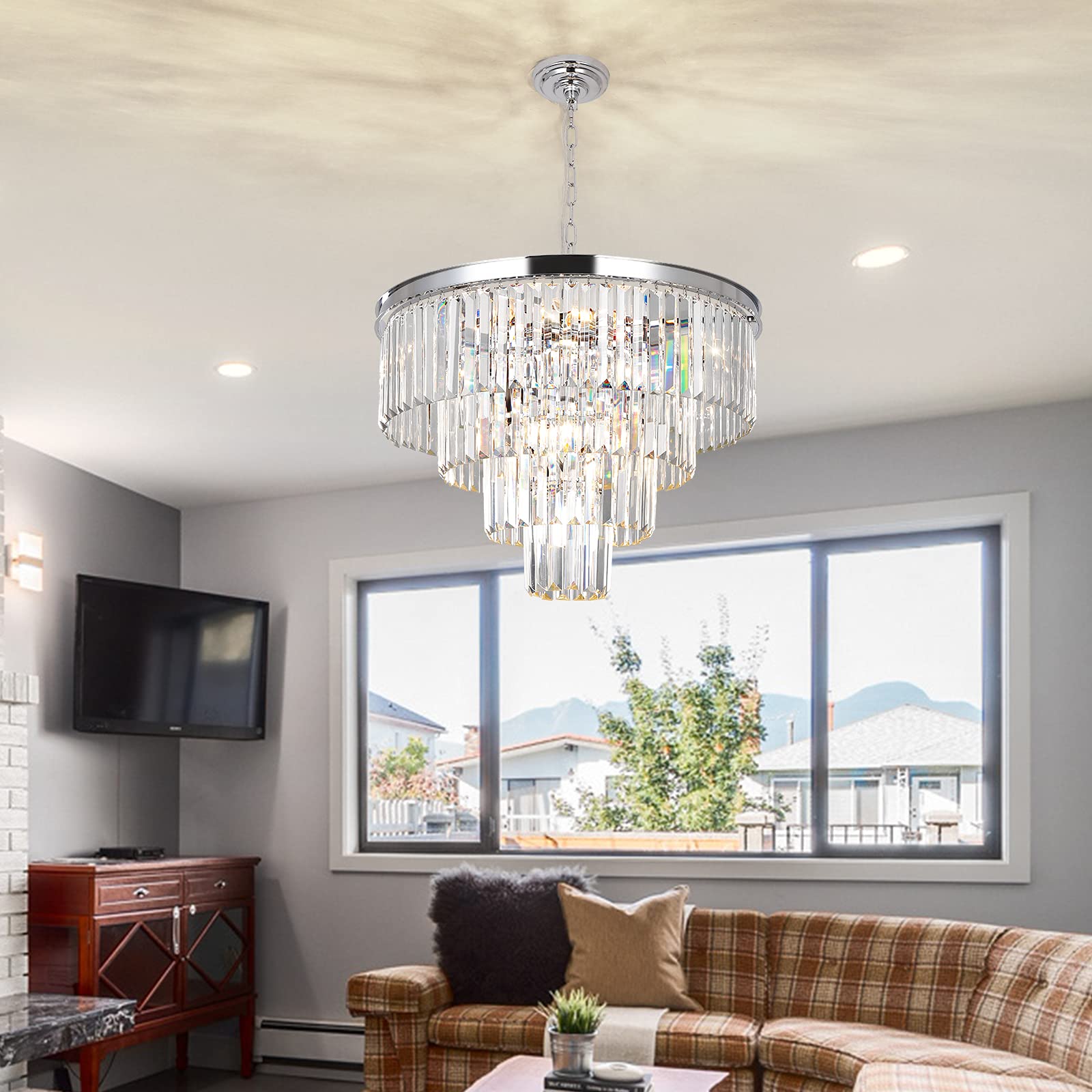 MarkDee Modern 11-Light Crystal Chandelier - 4-Tier Chrome Pendant Lighting Fixture for Dining Room & Living Room (23.62 Inch) | Elegant Ceiling Light for Home Decor, Wedding Venues & Luxury Interiors
