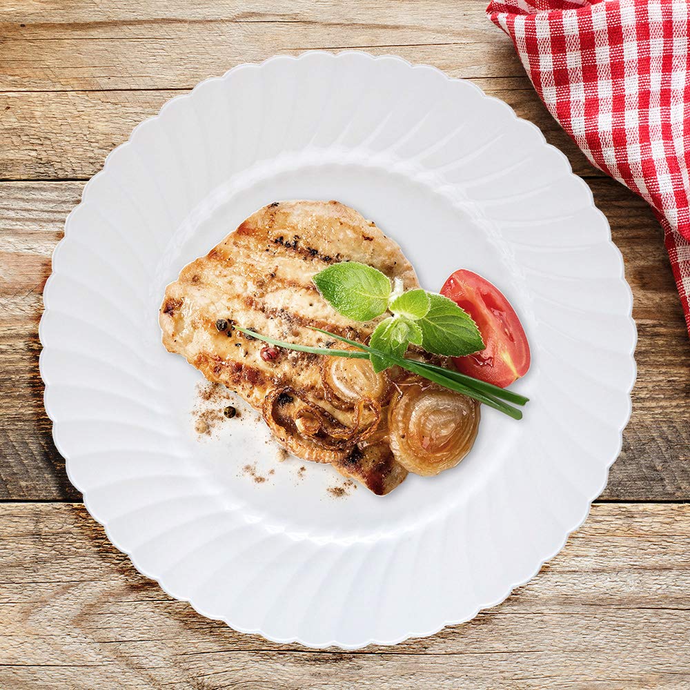 WNA CW10144W Classicware 10.25 Inch White Plastic Plates - Bulk Pack of 144 Disposable Dinner Plates for Parties, Picnics & Catering Events