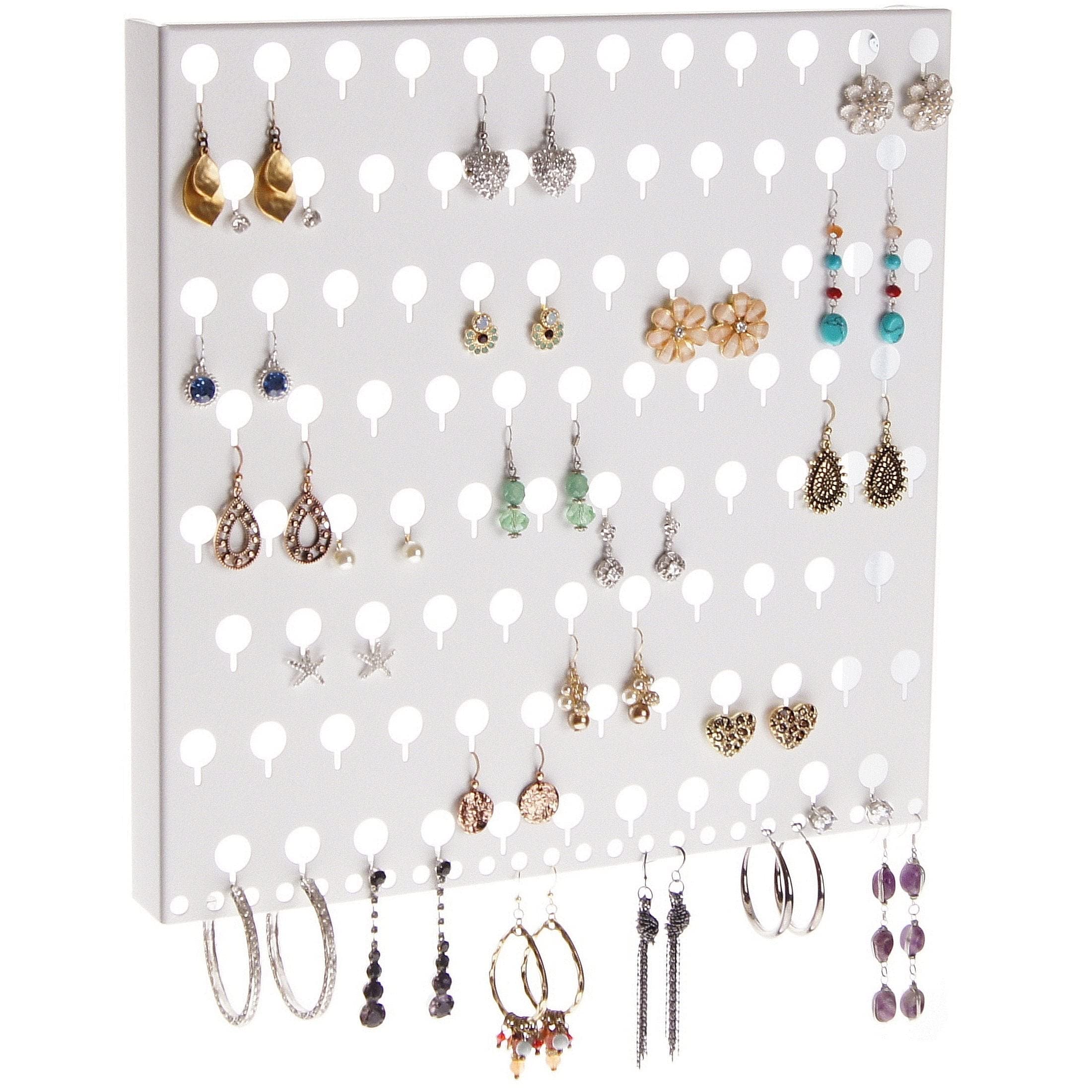 Angelynn's Wall Mounted Earring Holder Organizer - Jewelry Storage Rack for Stud & Dangle Earrings - White Hanging Closet Accessory - Perfect for Bedroom, Bathroom & Travel Organization