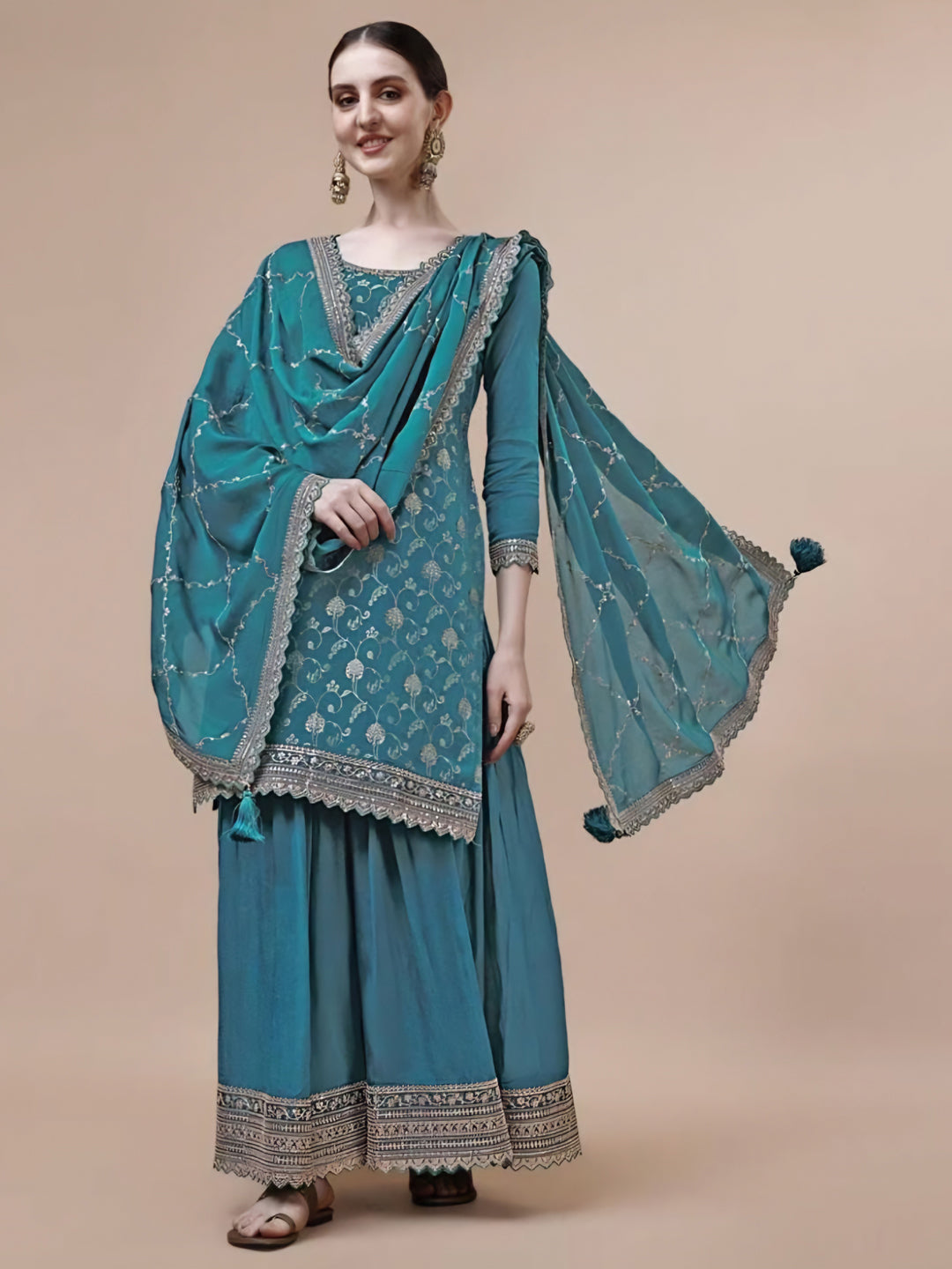 Elegant Blue Designer Party Wear Sharara Suit for Women - Perfect for Weddings, Festivals & Special Occasions