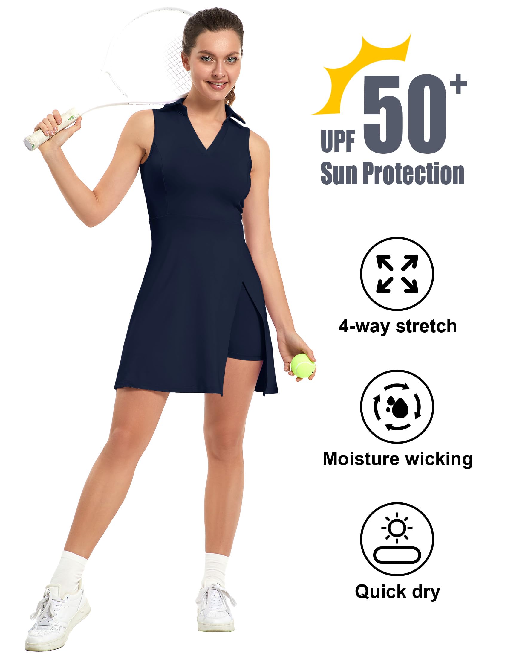 Women's Tennis & Golf Dress with Shorts & Pockets - Lightweight UPF 50+ Athletic Two-Piece Polo Dress for Summer Sports | Perfect for Tennis Matches, Golf Outings & Outdoor Activities