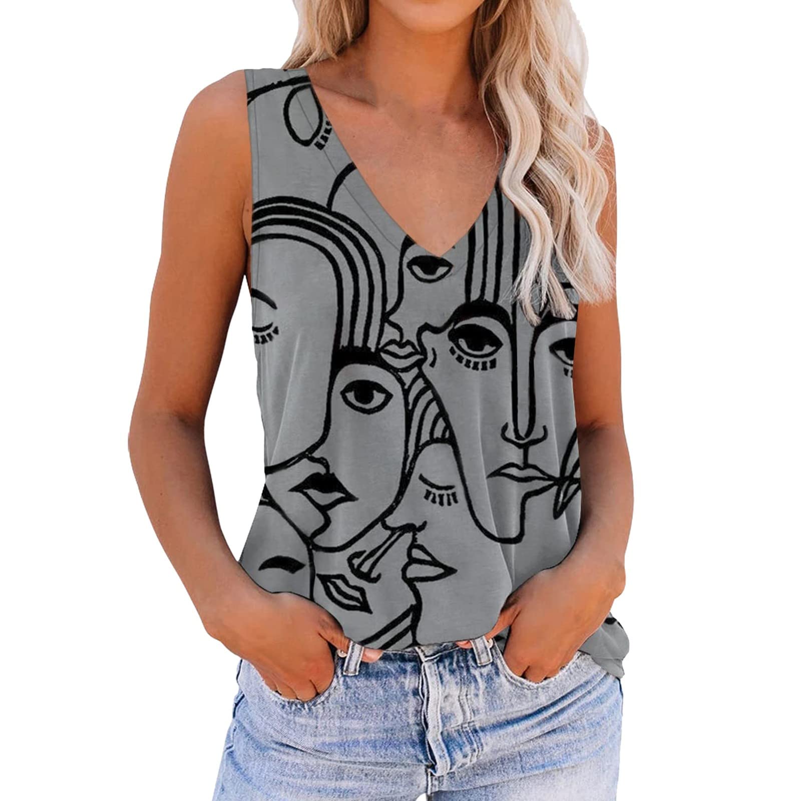 Women's Button Down V-Neck Strappy Tank Tops - Loose Casual Sleeveless Blouses for Summer, Beach, and Everyday Wear
