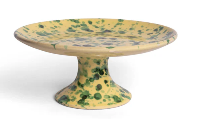 Vibrant Splatter Yellow and Green Cake Stand - Elegant Dessert Display for Weddings, Birthdays & Parties | Durable Ceramic Serving Platter for Cakes, Cupcakes & Treats