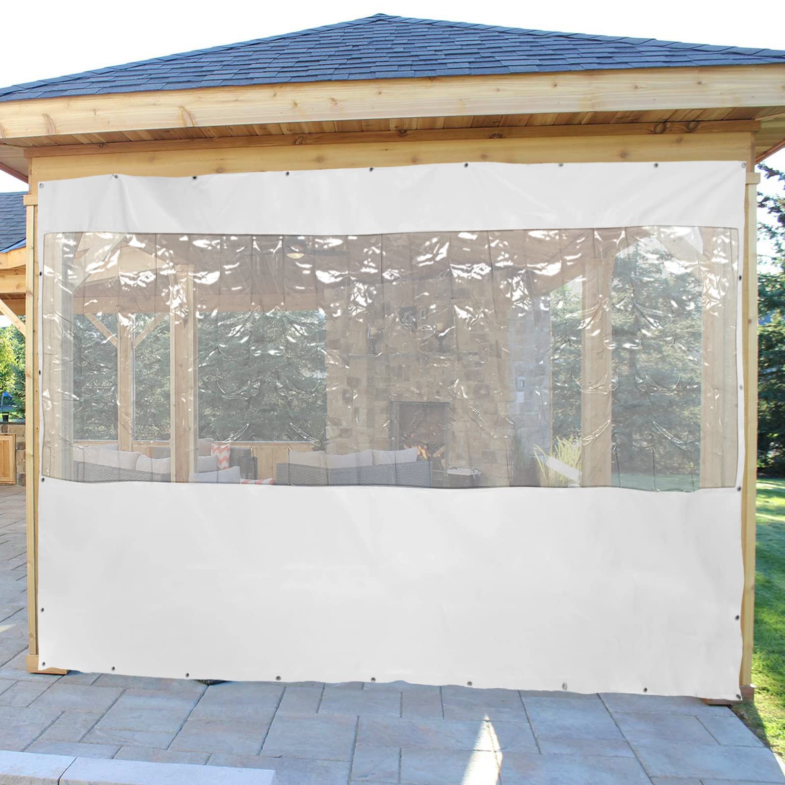Waterproof Commercial Clear Vinyl Awning Canopy - 8x13 Feet (2.5x4m) Roll-Up Patio Enclosure for Tents, Awnings & Canopies - UV Resistant, Durable White Cover for Outdoor Events, Restaurants & Backyard Parties