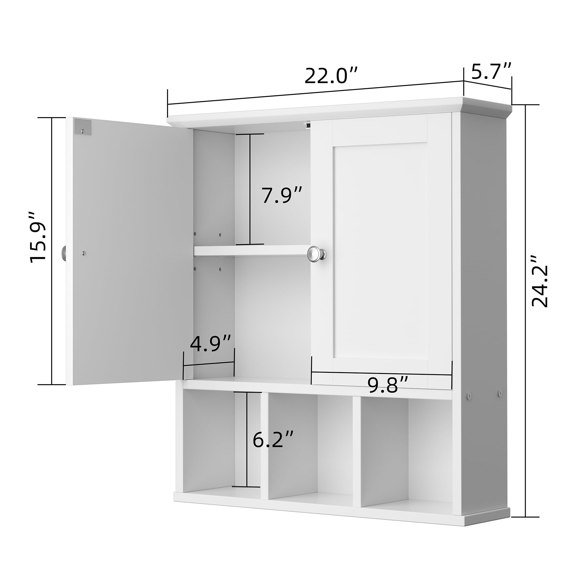 Shintenchi White Bathroom Wall Cabinet with Door - Over The Toilet Storage Organizer with Adjustable Shelves & Open Shelf - Perfect for Small Bathroom Organization, Medicine Storage & Bathroom Decor