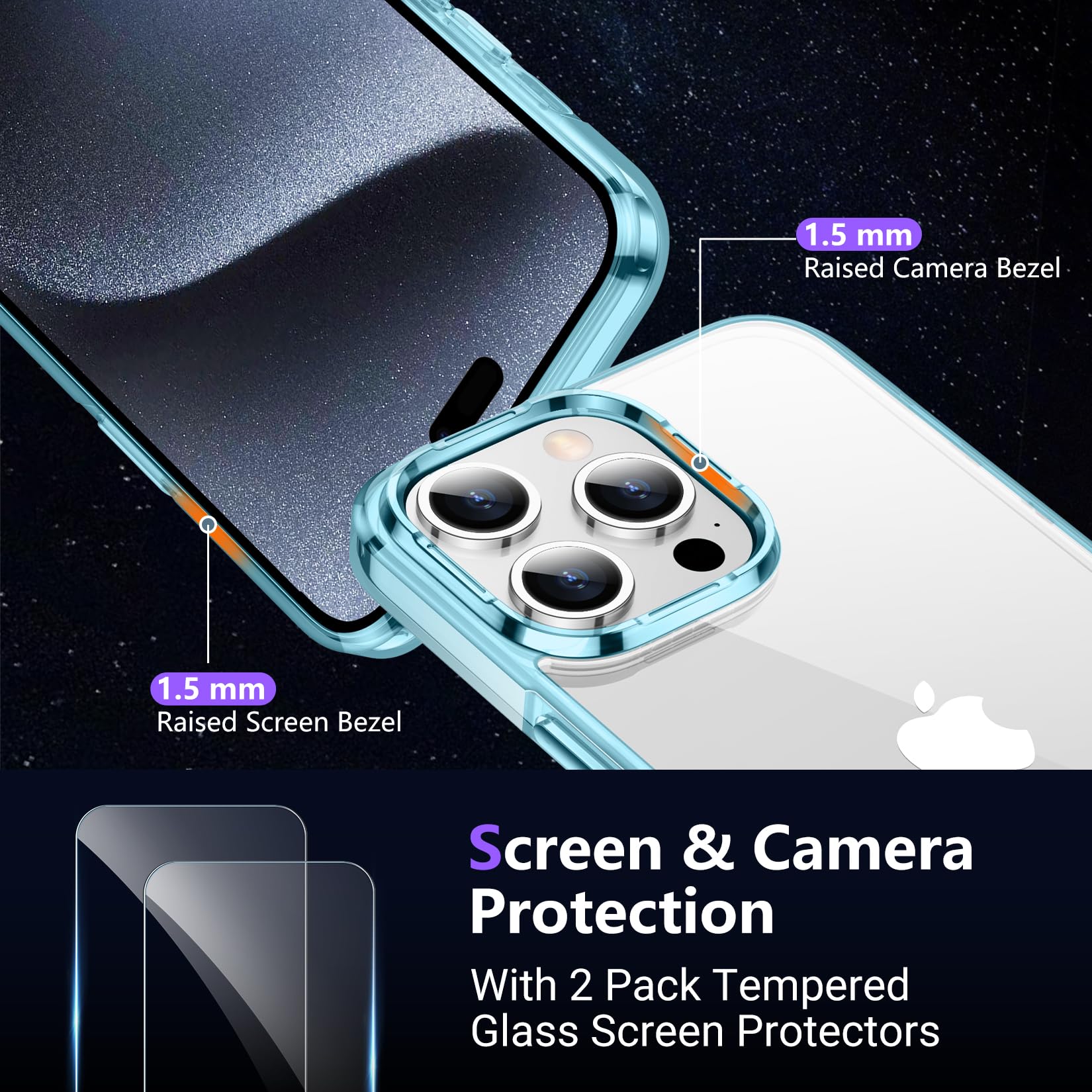 Temdan Clear iPhone 15 Pro Max Case - Military-Grade Drop Protection, Slim & Shockproof, Anti-Yellowing Protective Cover - Perfect for Everyday Use, Outdoor Activities & Travel